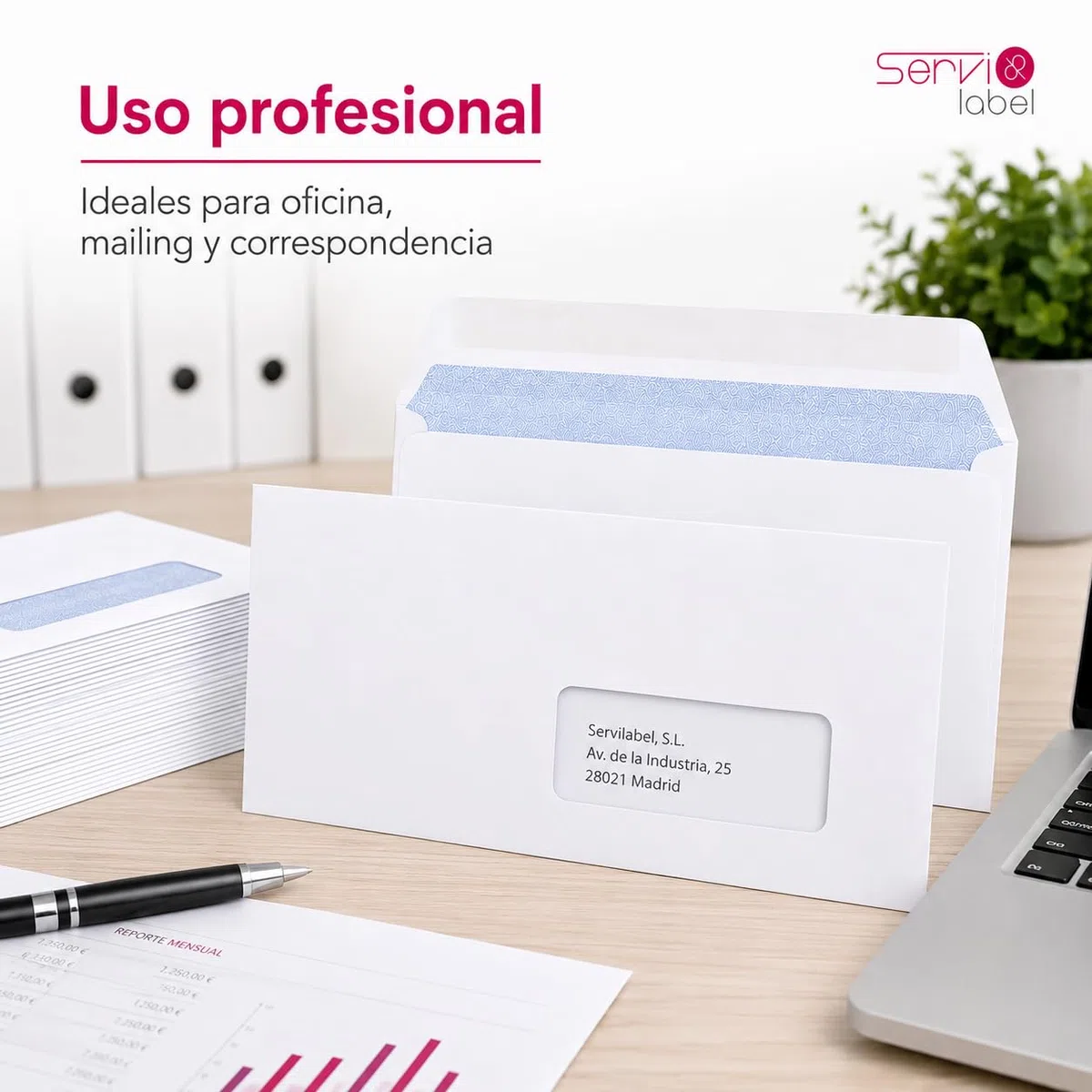 Pack 500 Sobres de Papel Blanco Americano 225x115mm | Con Ventana | Formato Profesional | Cierre Seguro | Para Cartas Facturas Documentos y Envíos de Oficina