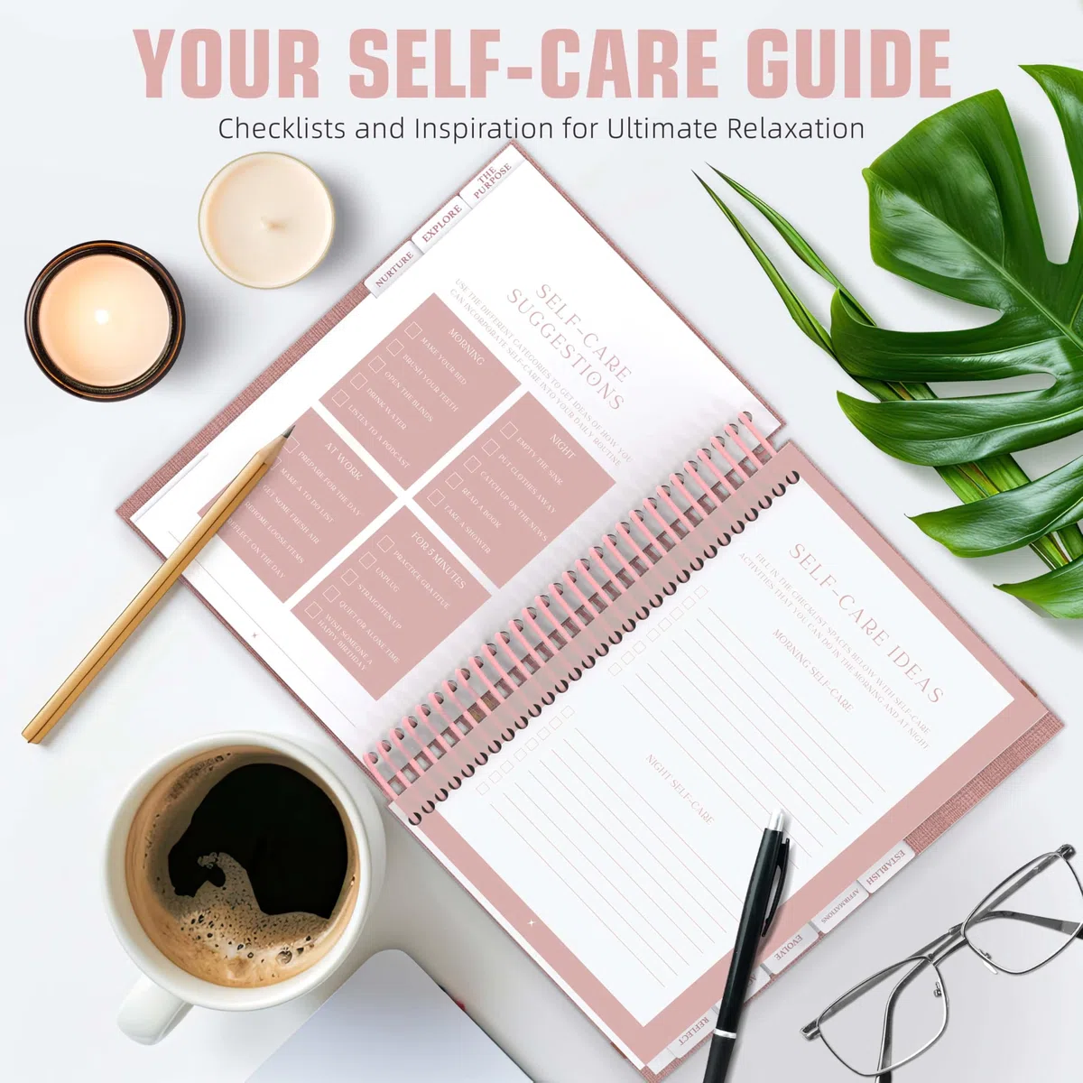Planners with Purpose Diario de cuidado personal – Cuaderno de reflexión diario guiado para apoyar los hábitos de salud mental y física – Planificador de manifestación y afirmaciones de amor propio –