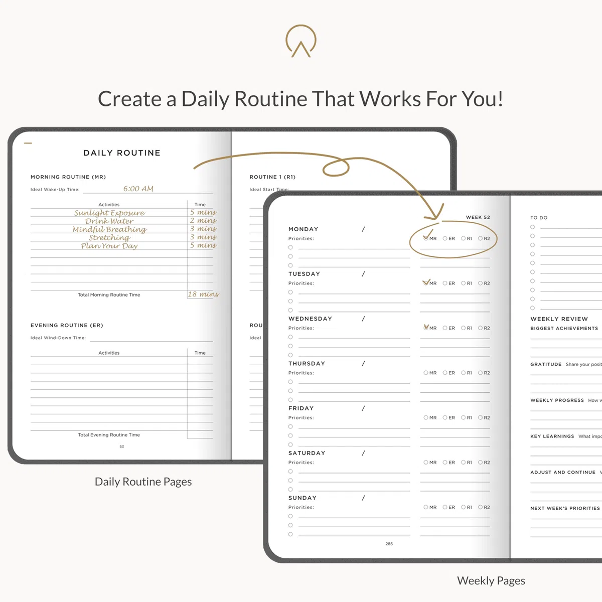 Planificador – Planificador de 52 semanas diseñado para altos logros, establece objetivos anuales, seguimiento de hábitos, prioriza el día a día, reflexión semanal (gris carbón)