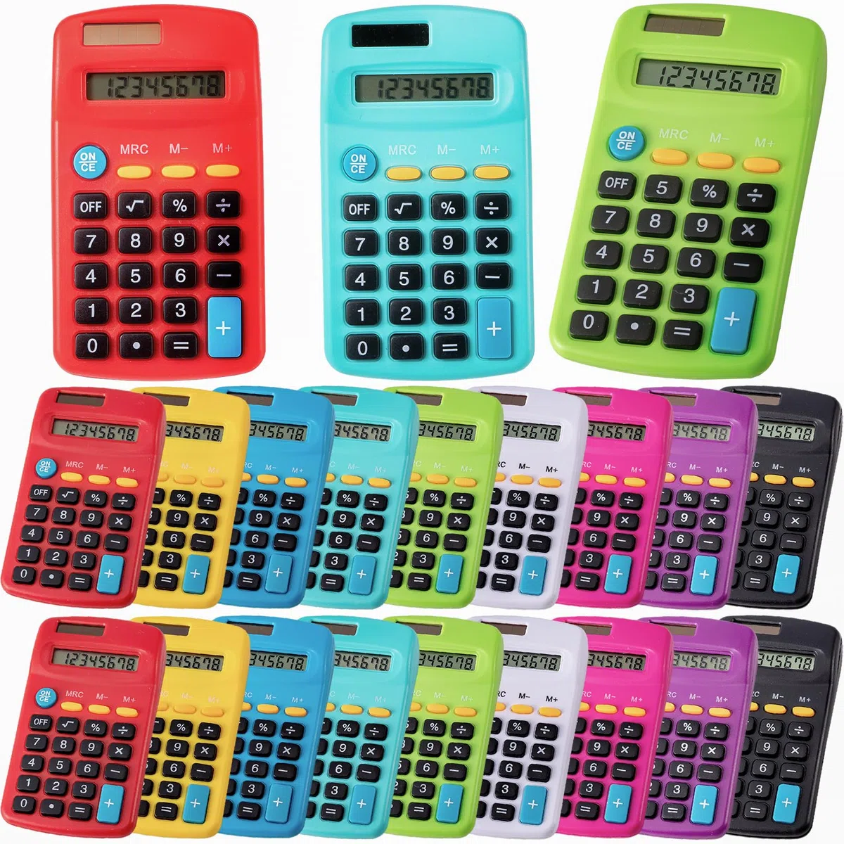 Mini calculadoras de tamaño de bolsillo, paquete de 18 baterías solares, calculadora de doble función de alimentación, pantalla de 8 dígitos, calculadora básica para estudiantes, niños,