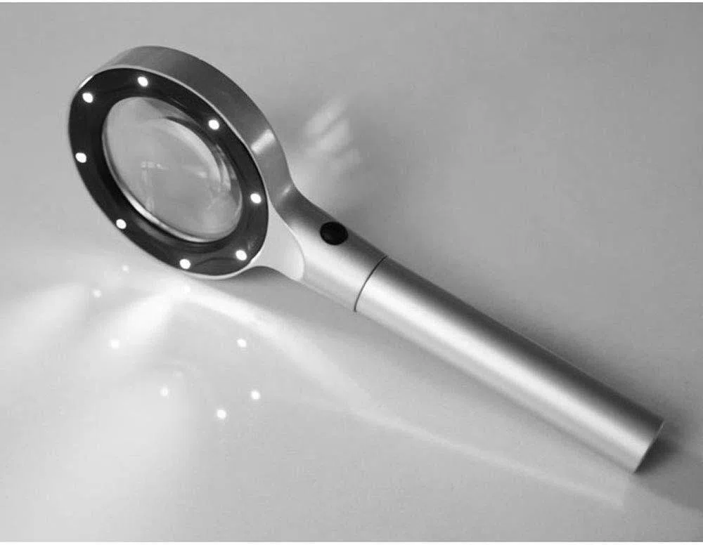 Lupa de mano con luz LED, cristal óptico HD para lectura, diseño portátil de alto aumento