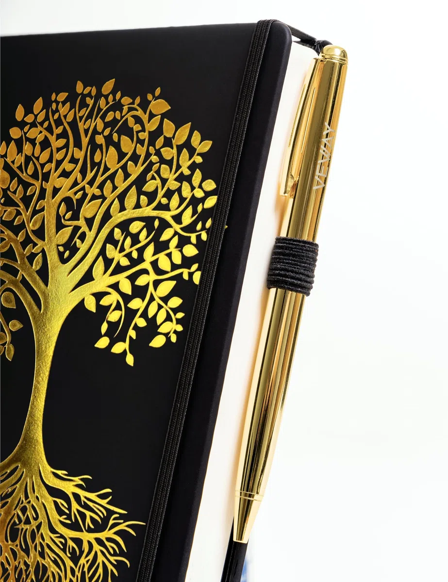 Veway Juego de regalo de diario y bolígrafo de árbol de la vida, diario de cuero vegano con bolígrafo, diario profesional para mujeres u hombres, juego de regalo de cuaderno de tapa dura A5, índice y