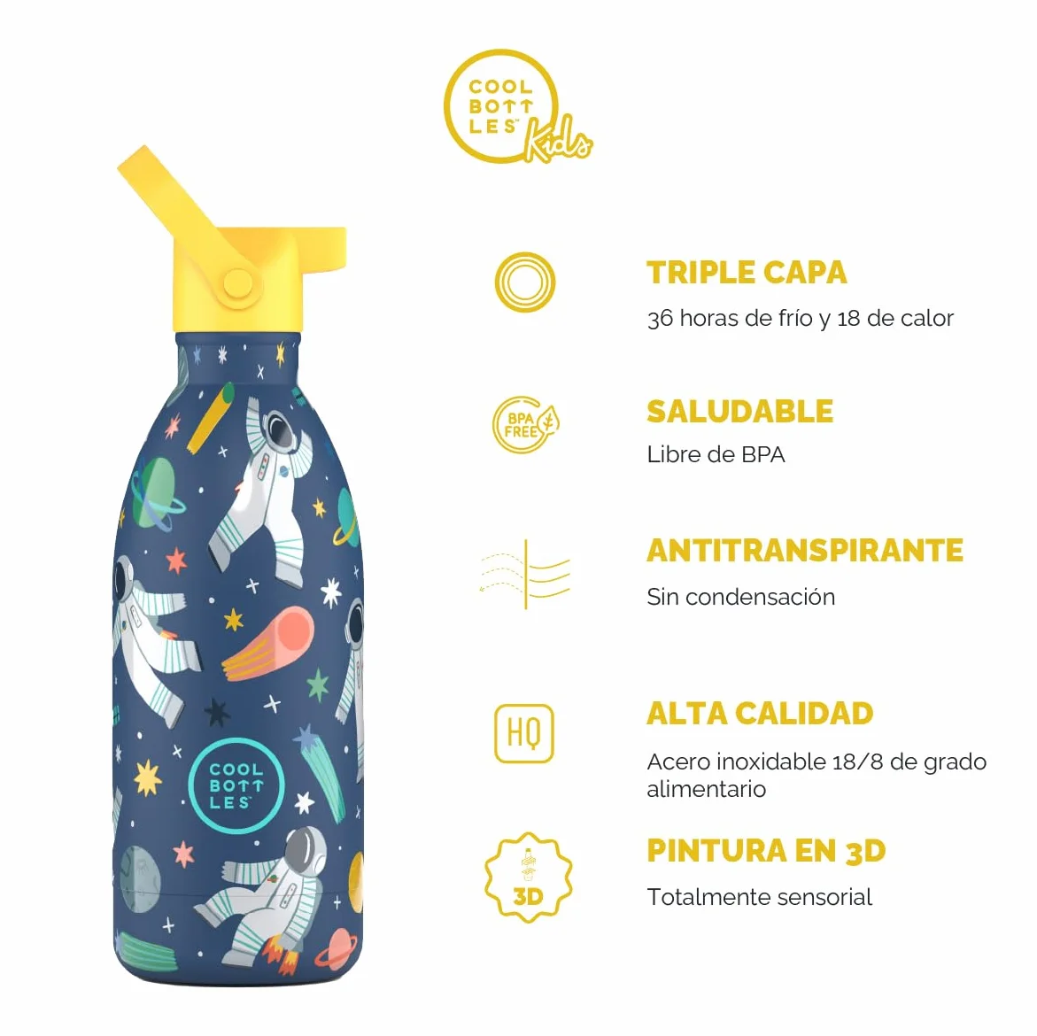 Botella Agua Acero Inoxidable Niños Térmica 500ml Galactic Ride 36h Fría 18h Caliente