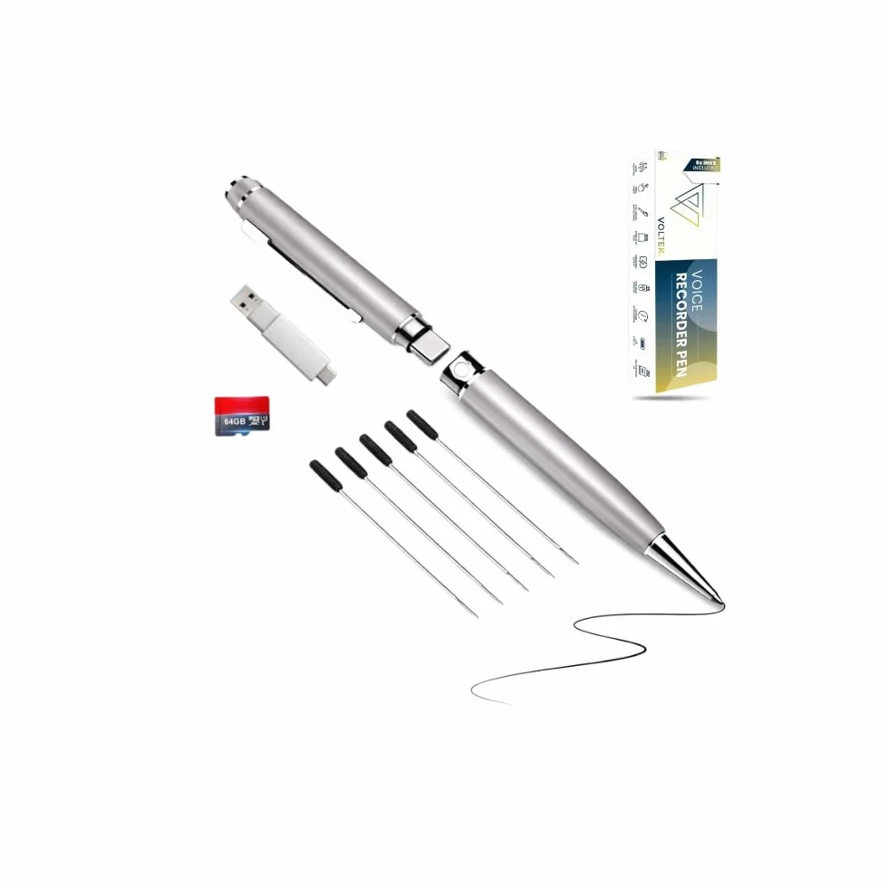 VOLTEK Pluma Grabadora de Audio 64GB - Mini Detector de Dictáfonos Vocal