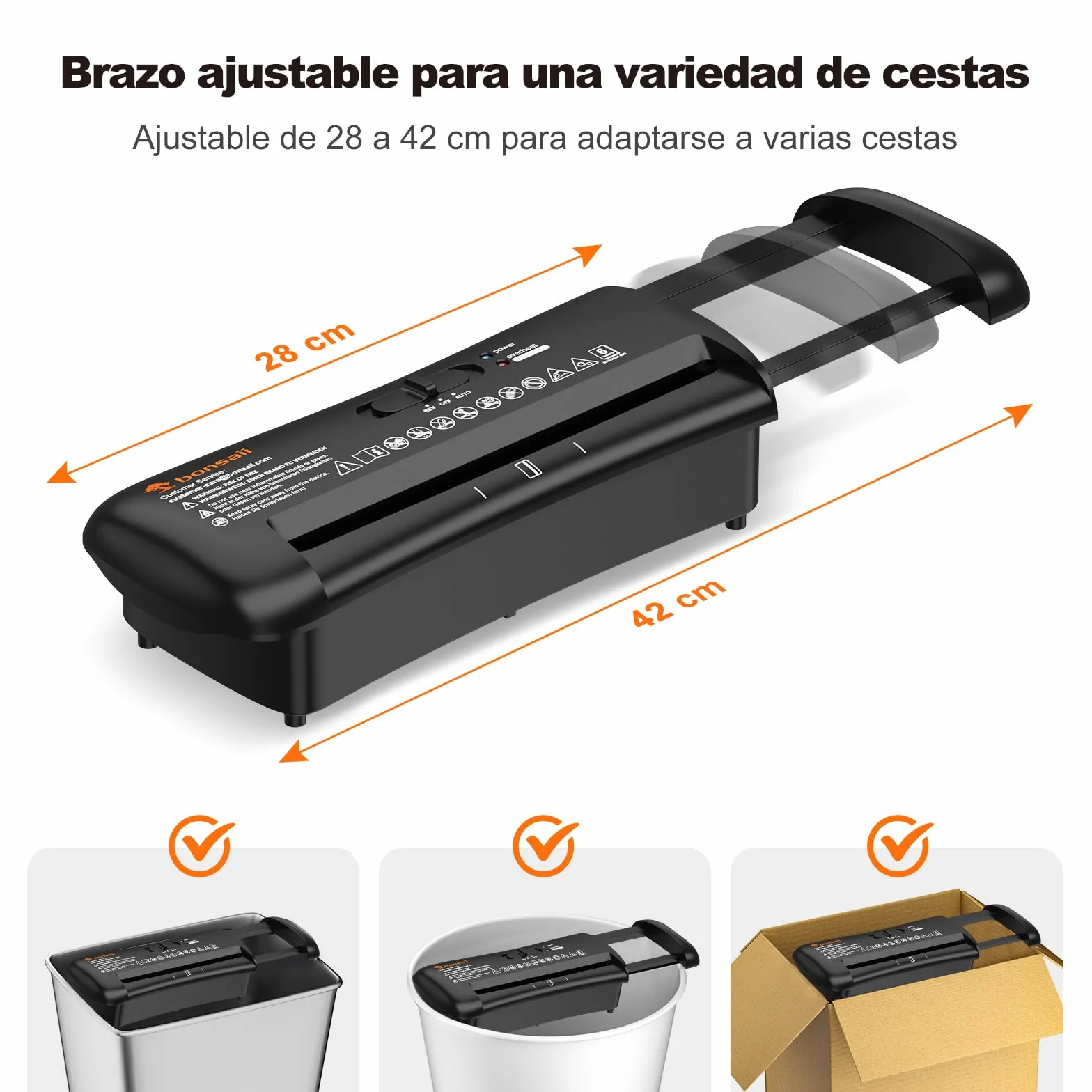 Bonsaii Trituradora de Papel, Corte en Tiras de 6 mm, hasta 6 Hojas, Compatible con Papeleras de 28-42 cm, Destruye Papel y Tarjetas de Crédito, Protección contra Sobrecalentamiento, Compacta S119-A