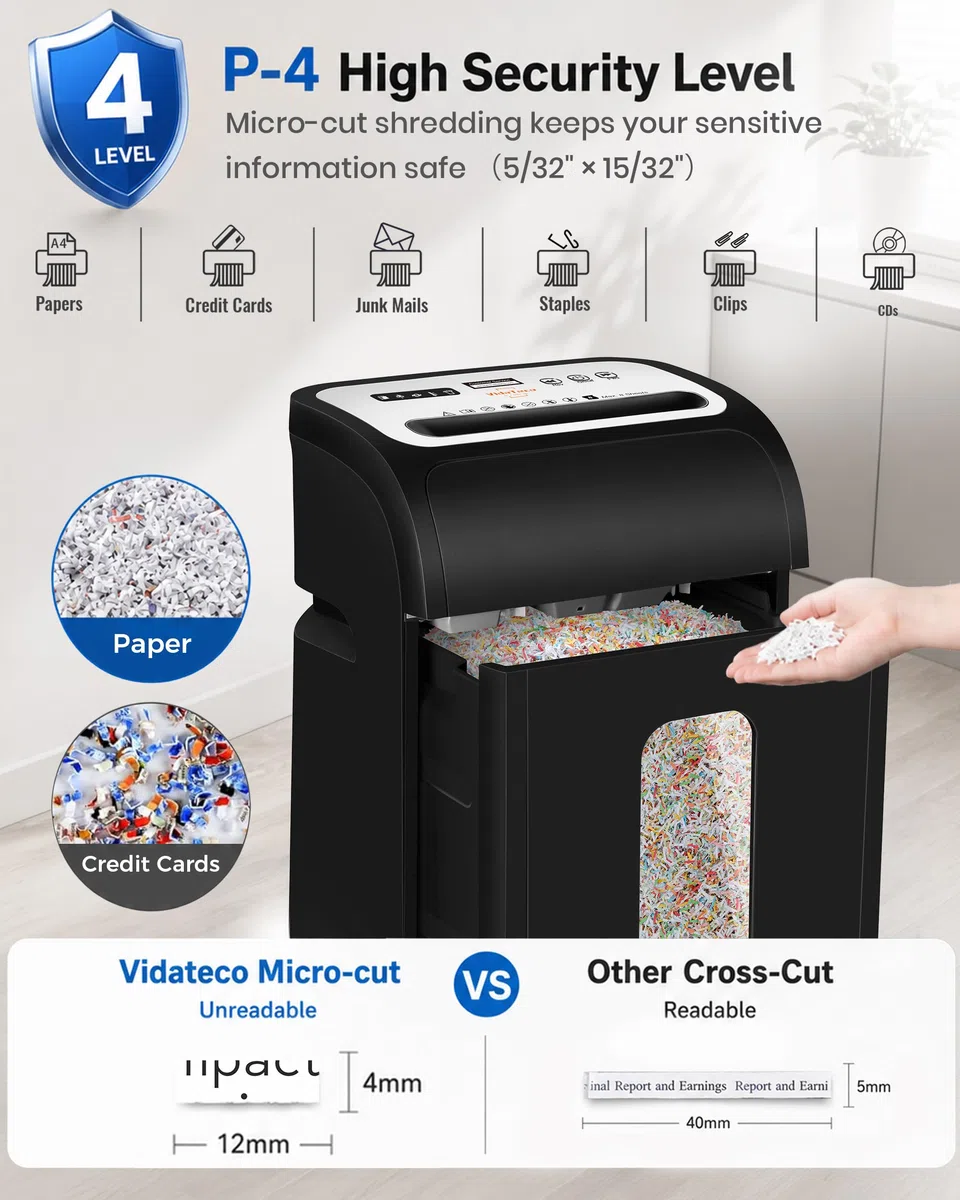 Trituradora de Papel, Destructora de Papel Microcorte (P4) de 18 Hojas (14 Hojas)