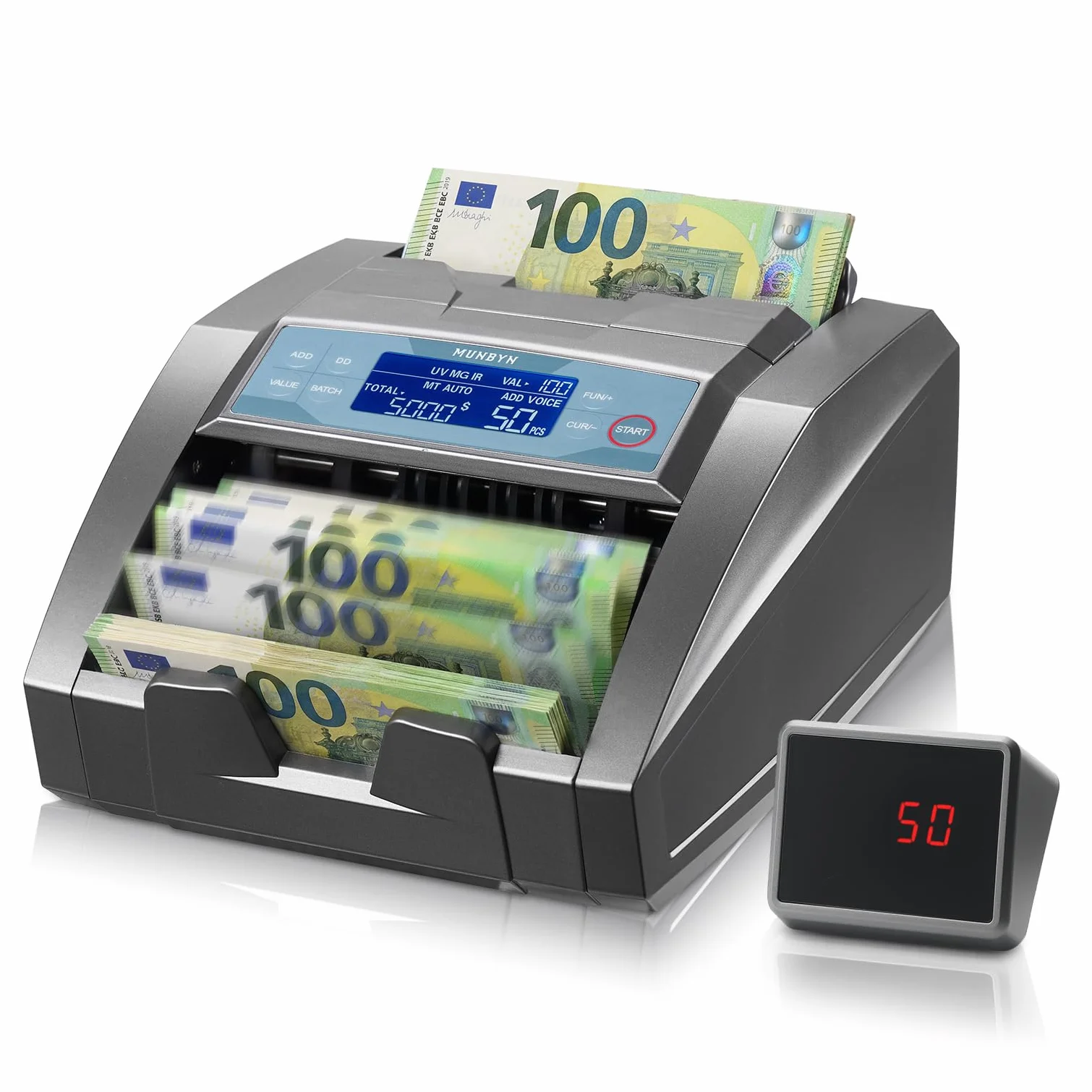 MUNBYN IMC27 Contador de Billetes Detector UV/MG/IR/MT 1300 Bill/Min Euro USD Add/Batch