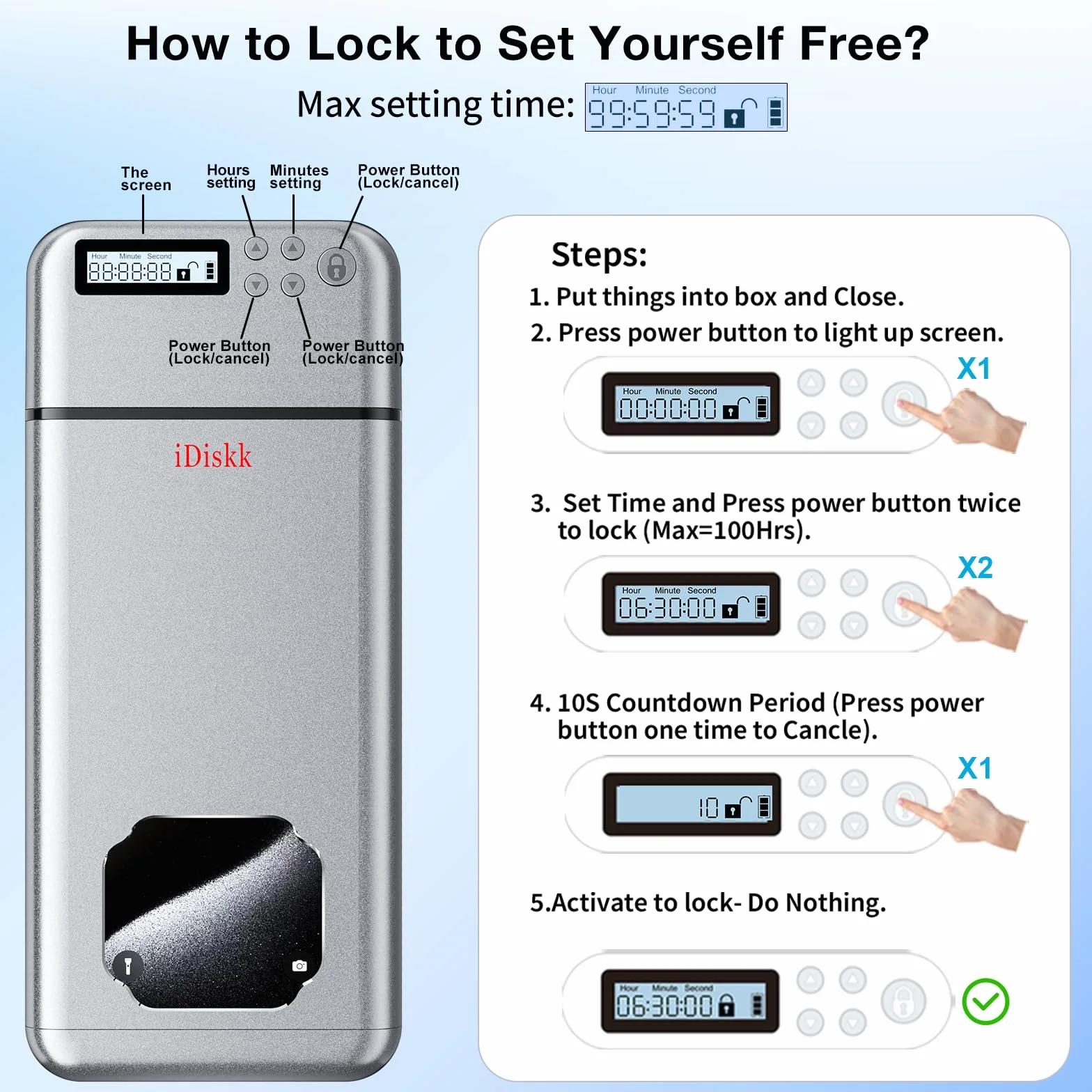 iDiskk Caja de bloqueo de metal, caja de bloqueo para teléfono con temporizador para ayudar a niños, estudiantes, adultos, autocontrol, almacenamiento portátil para teléfono inteligente, para Sumsung