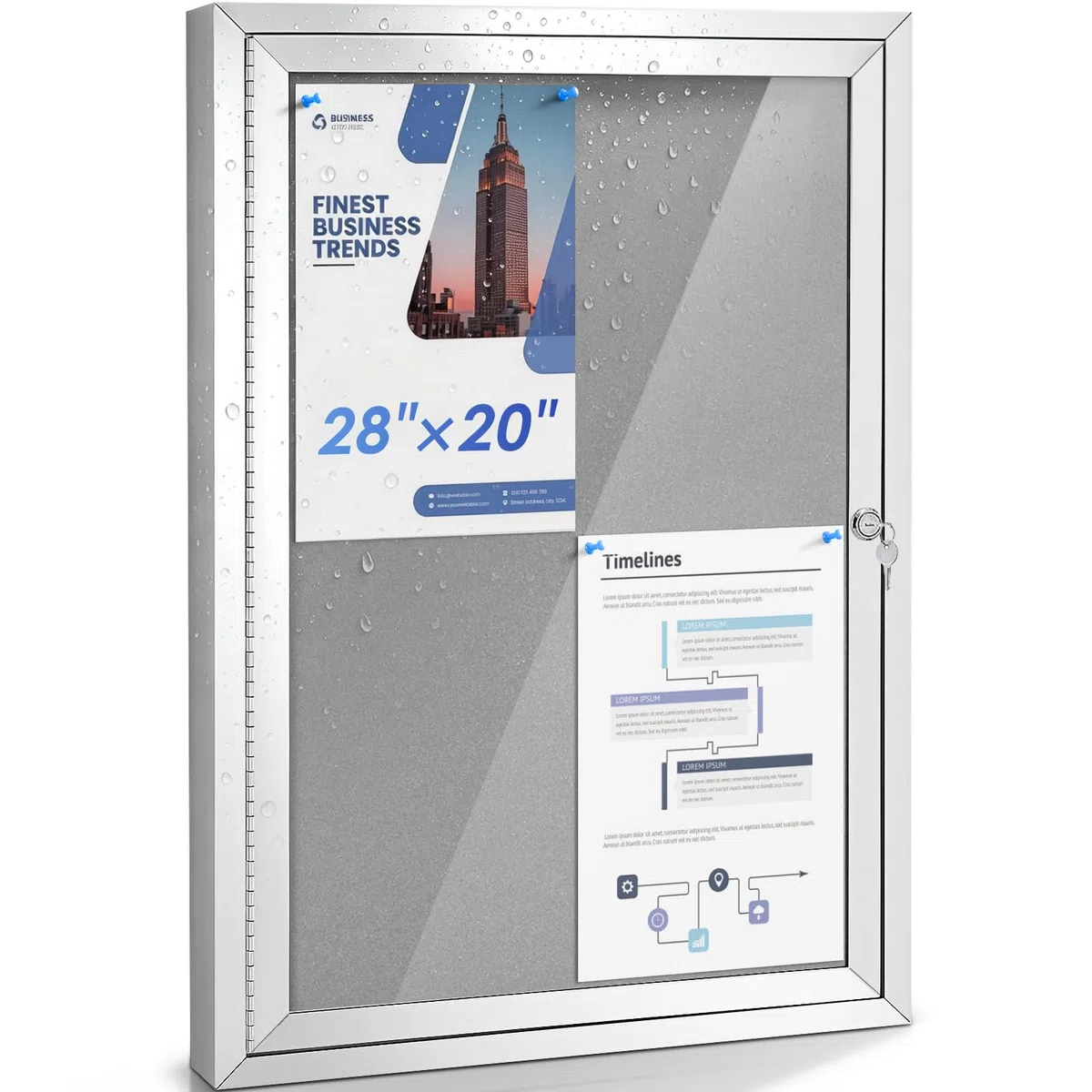 Swansea Tablón de anuncios exterior 4 x A4,Tablón con Cerradura y Par de Llaves Incluidas,Tablero de Tela Gris,Interior y Exterior,para Oficina y Edificio Residencial 71 x 51 cm