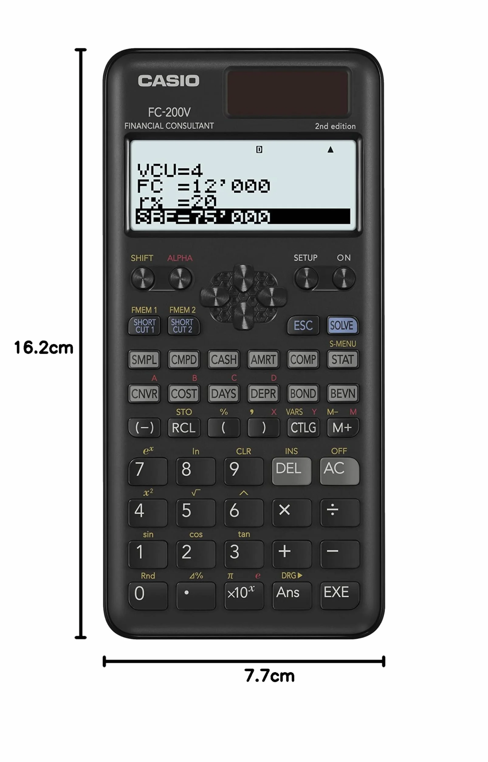 Casio FC-200V-2 Calculadora Financiera, 16,2 x 7,7 x 1,1, Negro