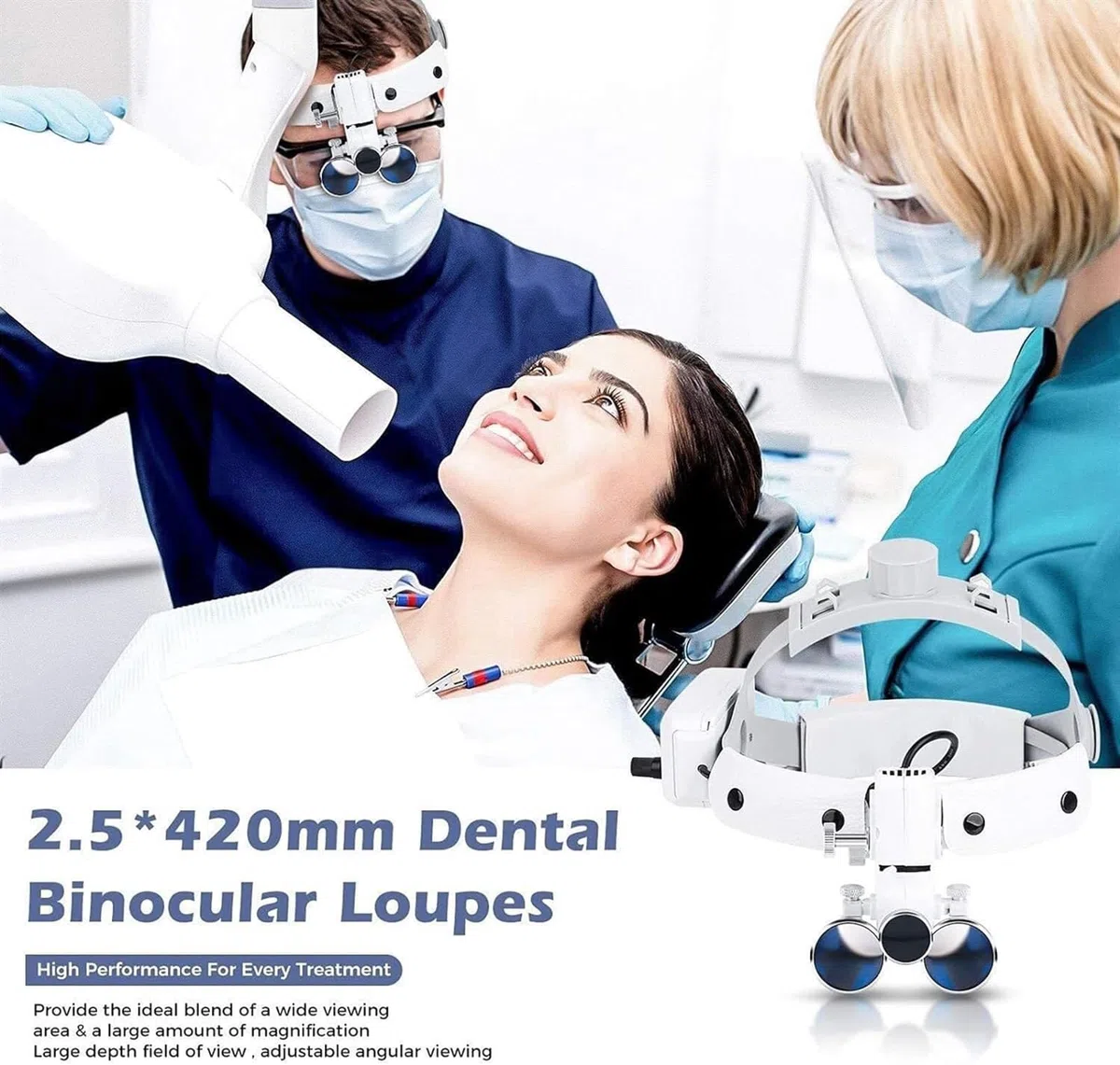 Lupa Dental, Lupa Binocular De 2.5 Aumentos Con Linterna Frontal Y Diadema, 30000 Lux De Alto Brillo, Ligera, Equipo De Laboratorio Binocular Con Aumento Para Otorrinolaringología Y Estomatología.