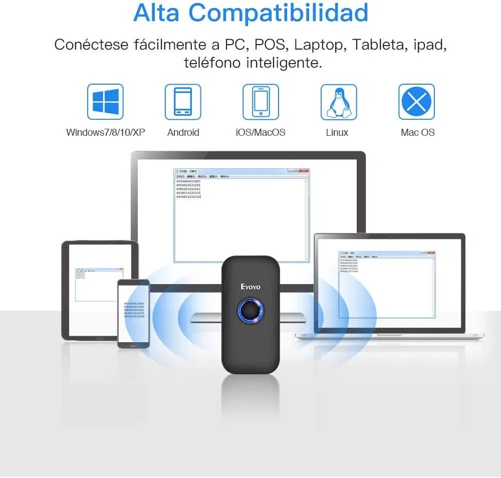Eyoyo 2D Escáner de Código de Barras, Mini 1D QR Lector de Código de Barras 3-en-1 Conexiones USB Cable/ 2,4G Inalámbrico/Bluetooth para POS, Teléfono Inteligente, Tableta, iOS, Android y Windows