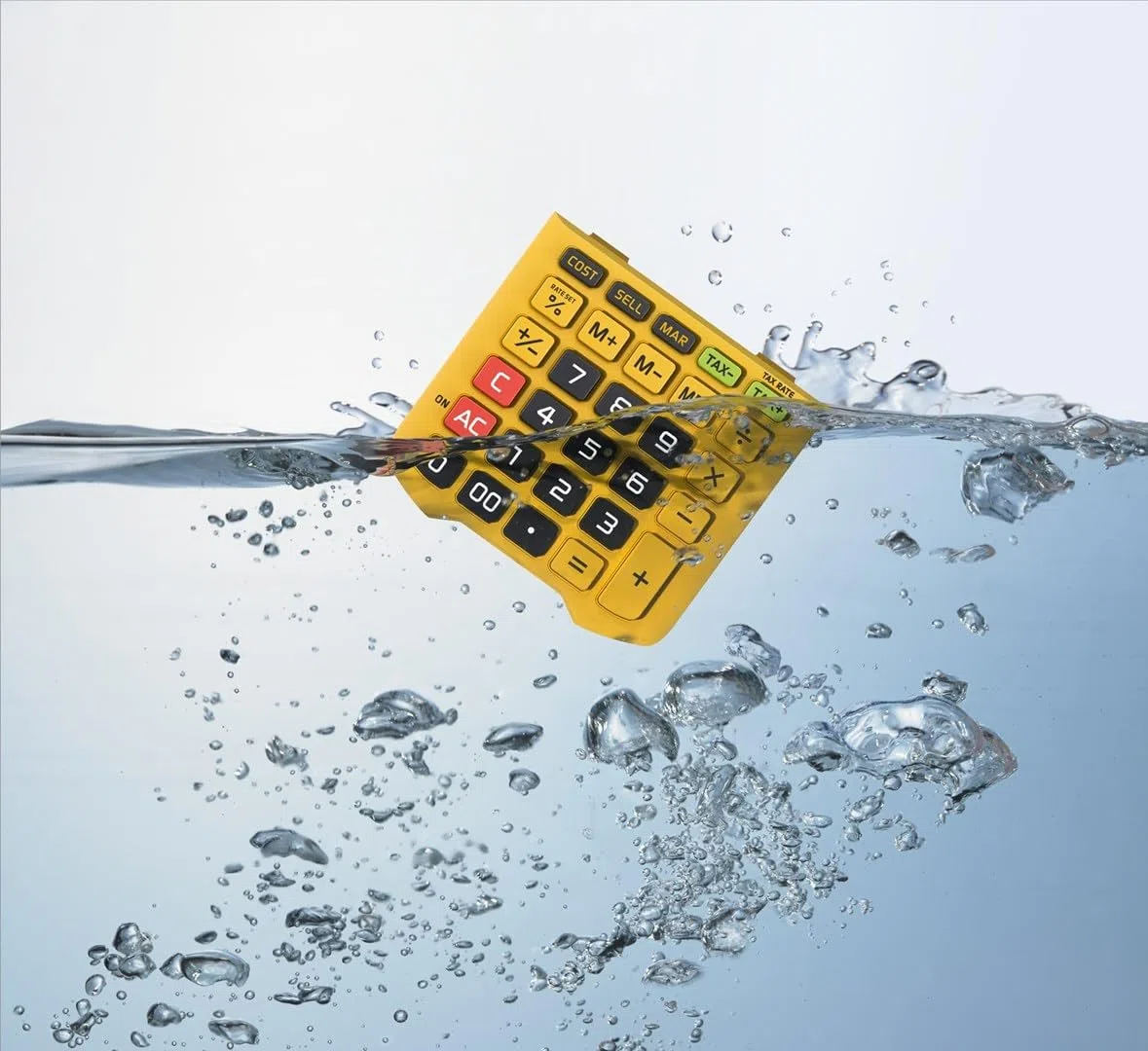 Casio WM-320MT - Calculadora básica (12 dígitos, resistente a polvo), color amarillo y negro