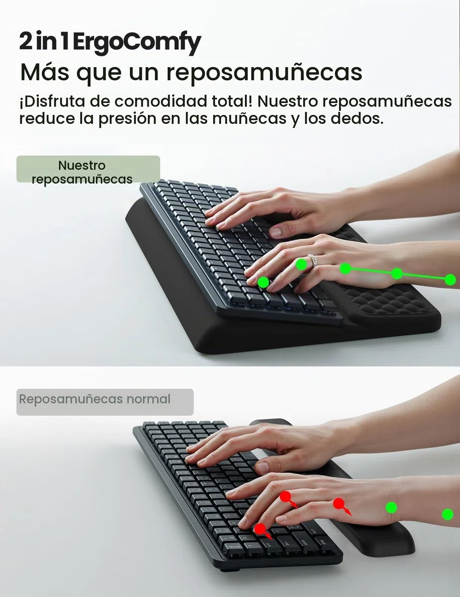 VAYDEER Reposamuñecas Ergonómico para Teclado – Soporte 2 en 1 con Elevador y Almohadilla de Espuma Viscoelástica, Base Antideslizante, Ideal para Oficina, Portátil y Gaming – Negro