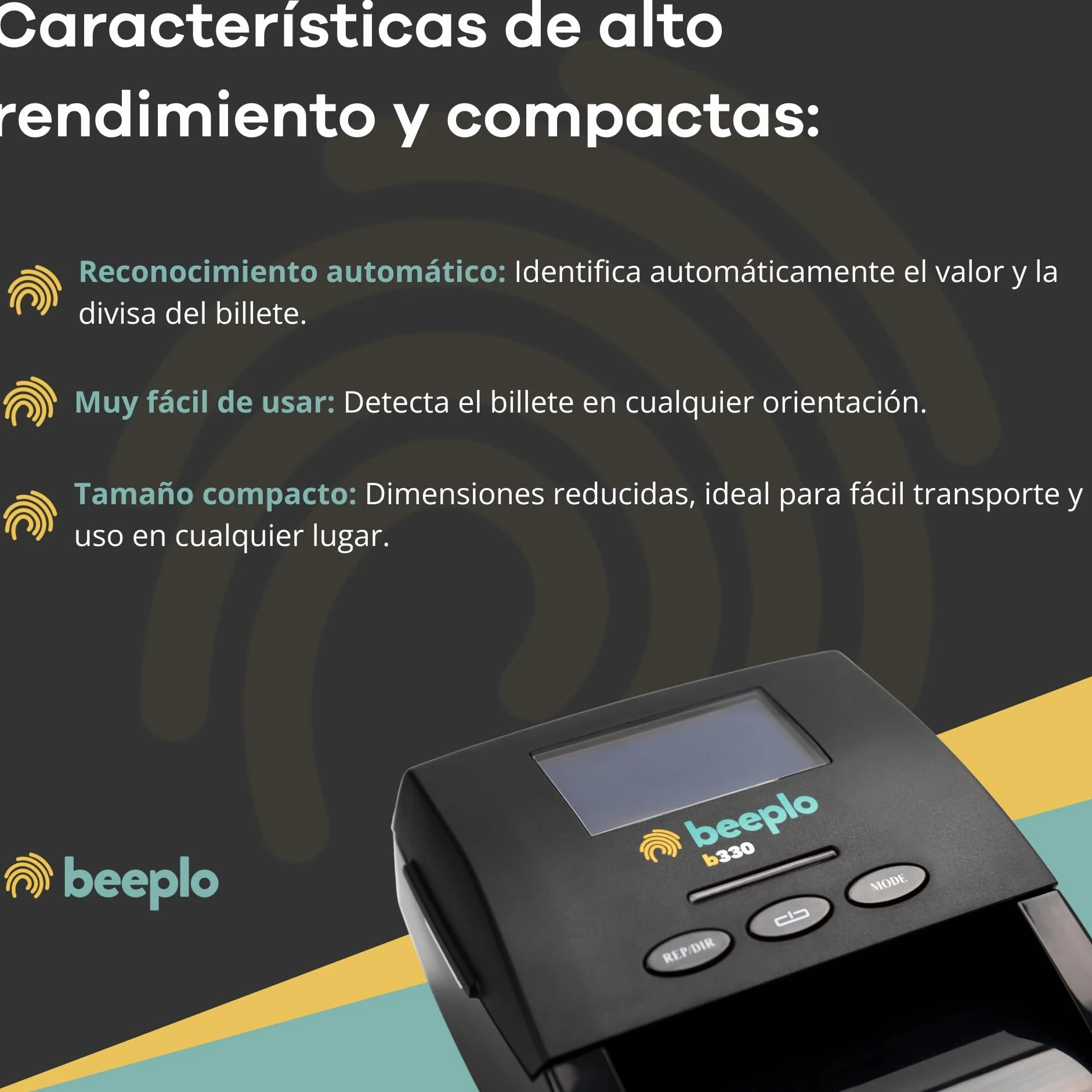b330 | Detector de Billetes Falsos EUR | 100% Fiabilidad | Verificación Precisa Automática de 5 Divisas: EUR, GBP, CHF, NOK, SEK | Sin Batería