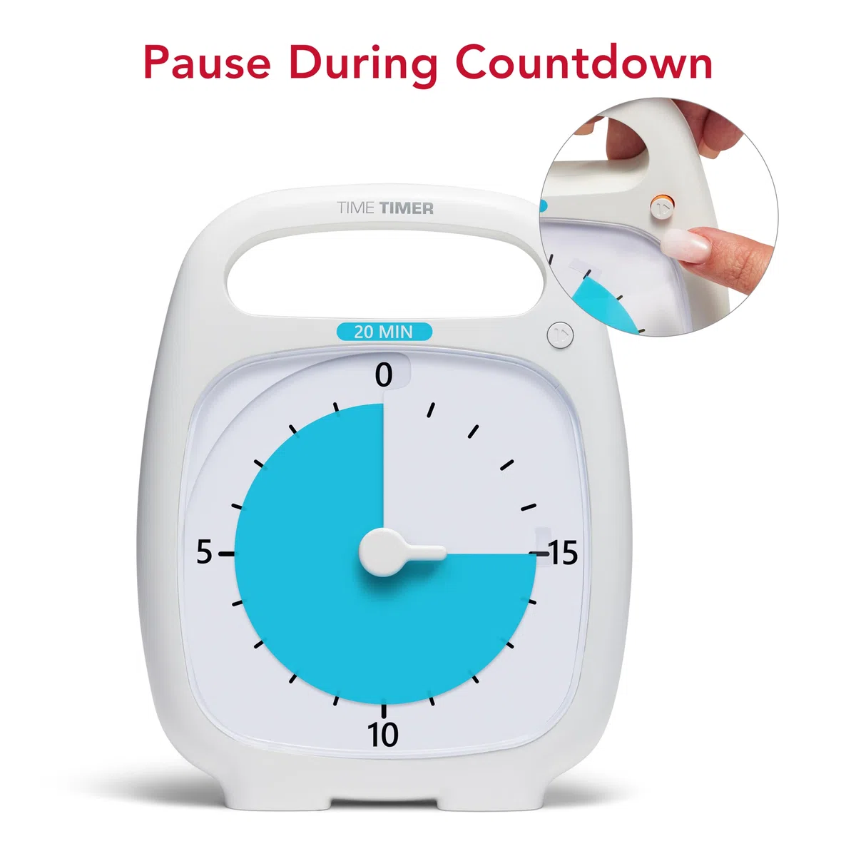 Time Timer Plus 20 Minutos, Temporizador Visual de Cuenta Regresiva para Aulas, Cocina, Reuniones y Oficinas con Asa Portátil y Funcionamiento Silencioso (Blanco)