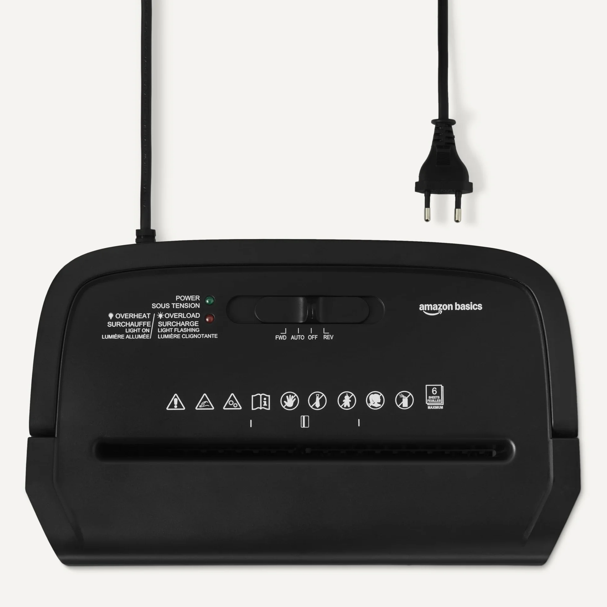 Amazon Basics Trituradora de Papel y Tarjetas de Crédito para 6 Hojas de Corte Cruzado, 14L, Negro