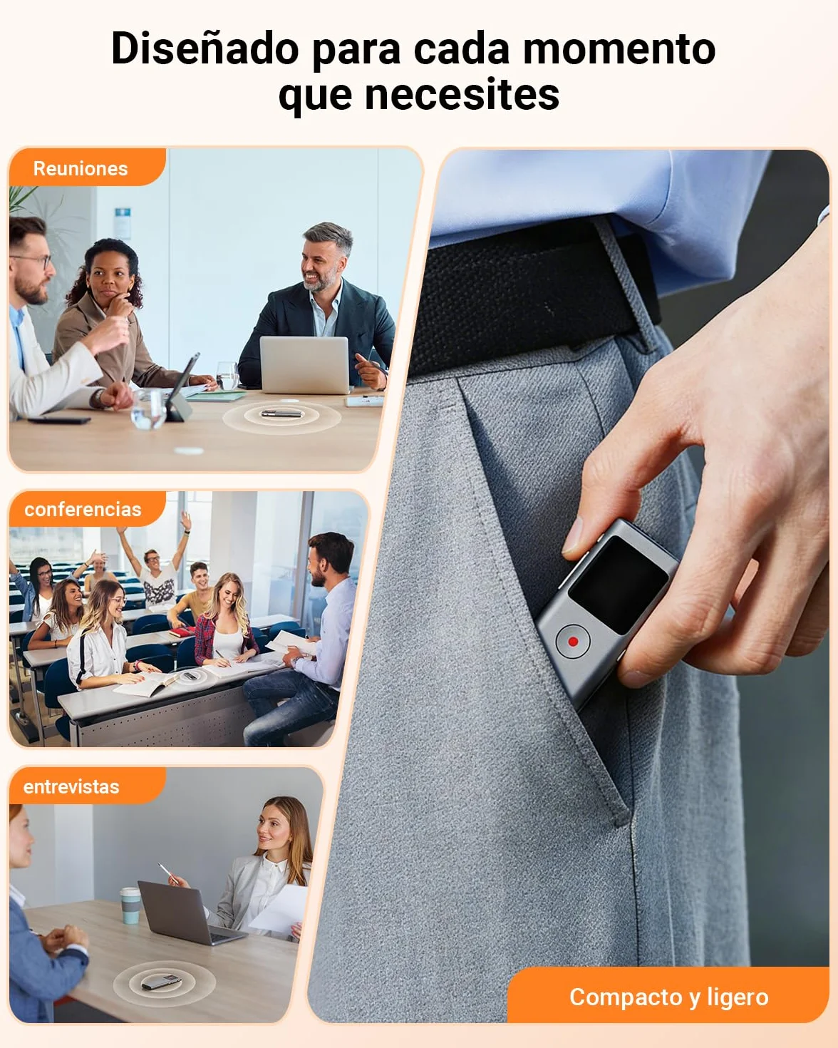 Grabadora de Voz IA 64 GB con Transcribe y Resume, Activada por Voz, Control de App, Reducción de Ruido Automática