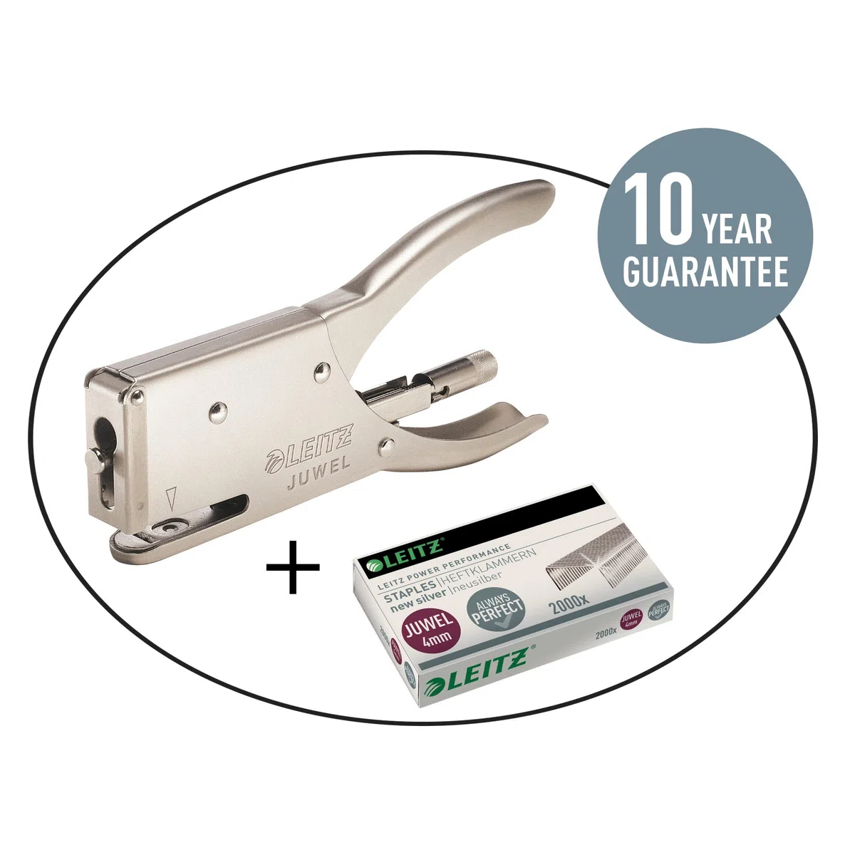 Leitz Juwel 56410000 - Grapas de 4 mm, 10 cajas de 2000 unidades, color plateado