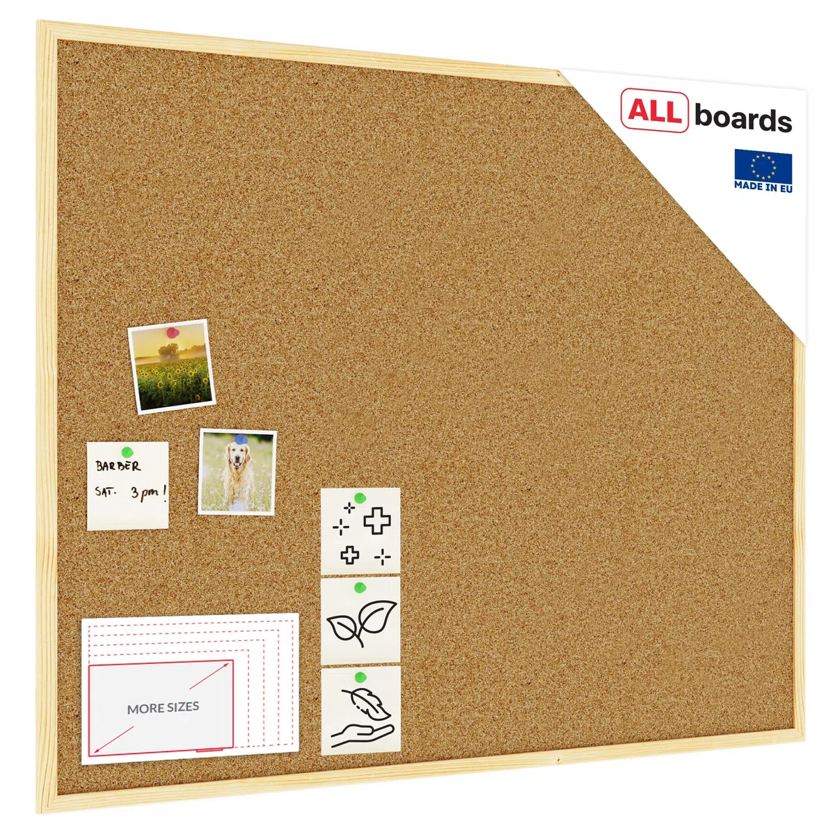 ALLboards Tablón de Corcho con Marco de Madera 100x80cm, Tablón de Anuncios de Corcho Tablón de Anuncios