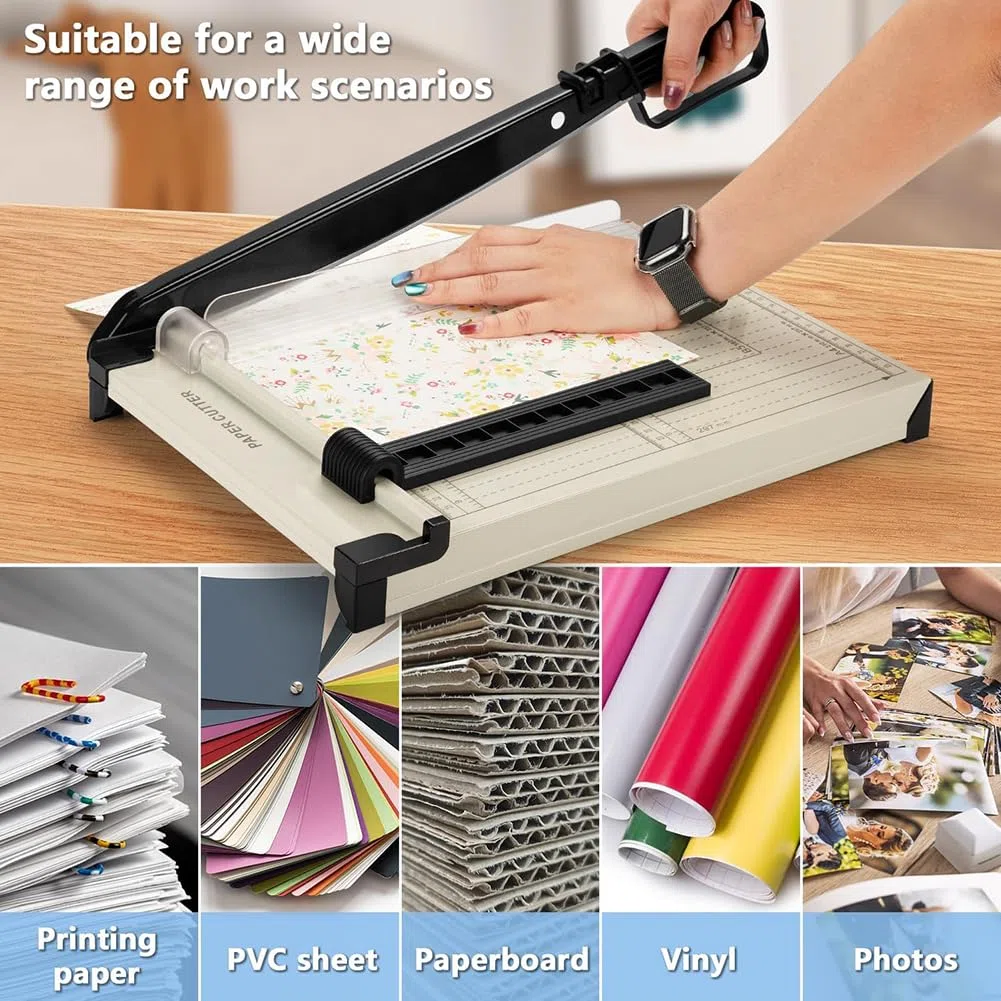 Recortadora de papel A4 con protector de seguridad, capacidad de 12 hojas, guía magnética, base de metal resistente para cartulina, cartón, vinilo, manualidades y fotos