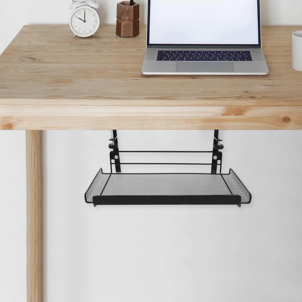 Cabilock Organizador Ajustable bajo Escritorio Cesta Metálica para Oficina Almacenamiento Archivos Revistas Papelería Soporte Multiuso sin Perforación Negro Grande