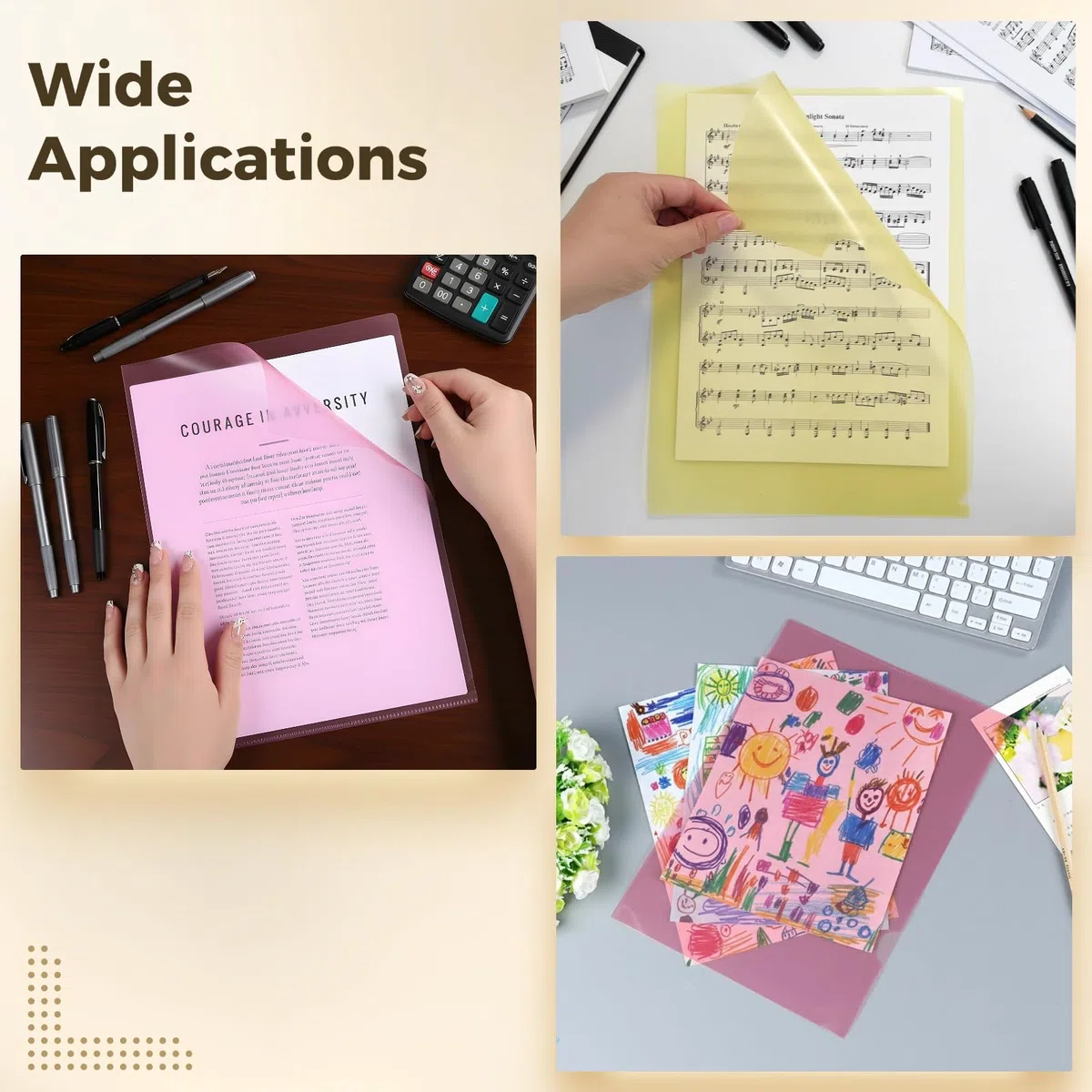100 fundas de plástico A4 para documentos, fundas transparentes de colores, fundas para documentos de tamaño carta, 14 mil PP, forma de L para páginas individuales, rojo, amarillo, azul, verde