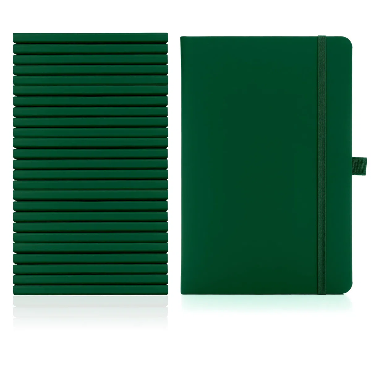 Notes London Paquete de 10 cuadernos A5 a granel, cuaderno A5 con páginas a rayas, lazo para bolígrafo y bolsillo de papel expandible, tapa dura, bloc de notas, cuaderno de notas (verde)