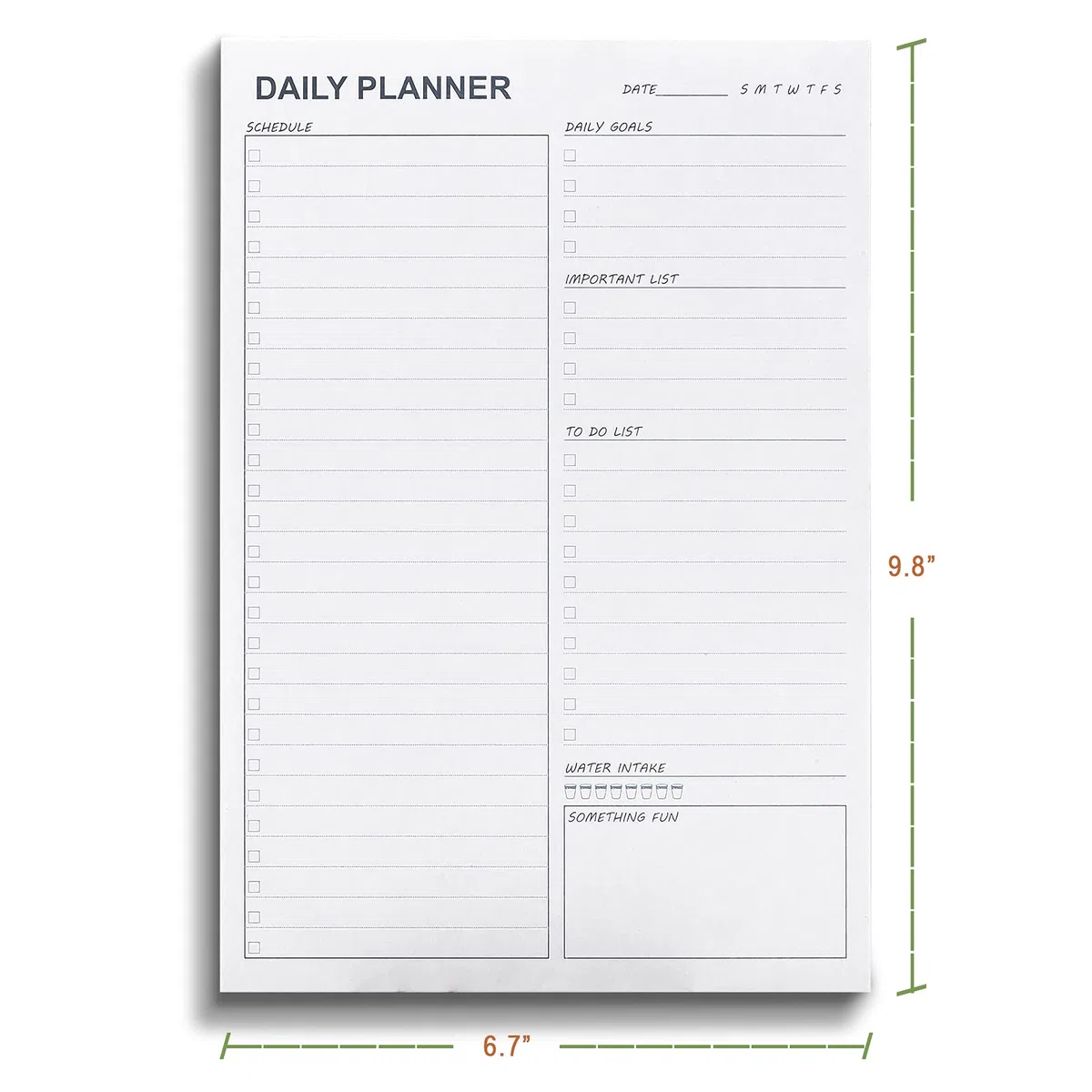 Bloc de notas de planificador diario: 6.7 x 9.8 pulgadas con 58 hojas sin fecha, almohadillas de planificación unisex para rastrear la productividad, horario, ingesta de agua y algo divertido.