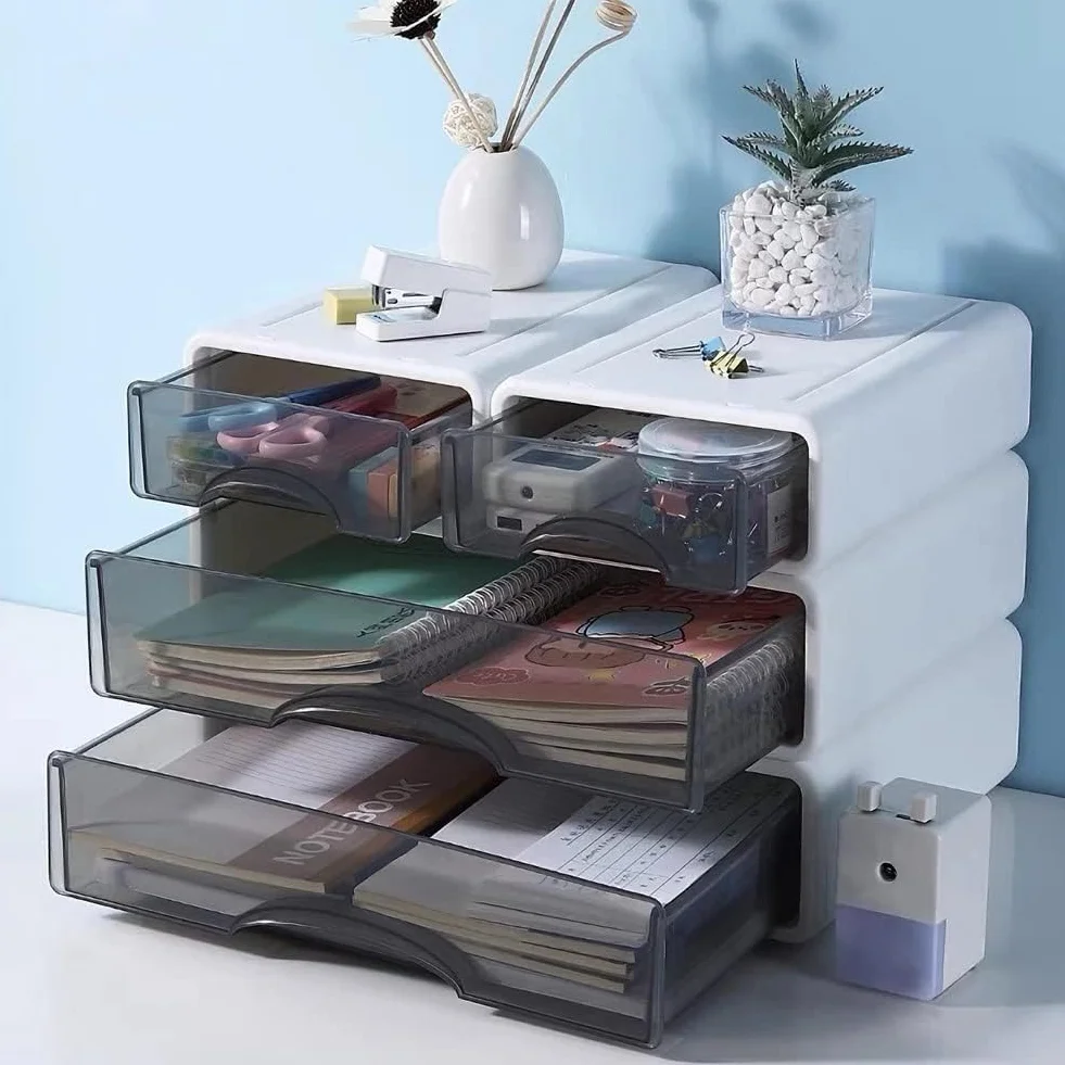 Organizador de escritorio apilable 3 niveles 4 cajones almacenamiento
