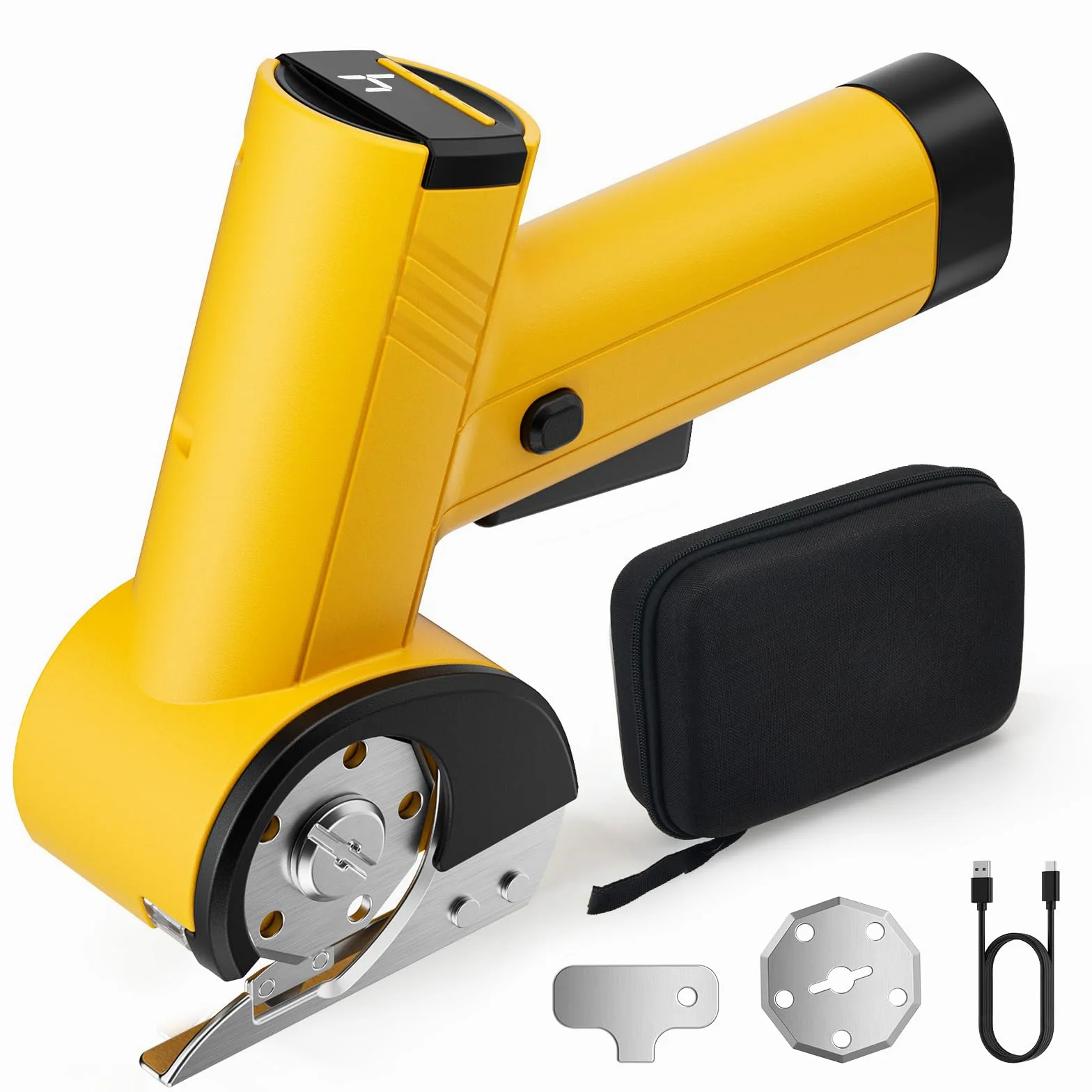 Cortacartón inalámbrico 420 RPM, tijeras eléctricas con 2 cuchillas, pantalla LED y digital, 4 velocidades, cortadora rotativa para corte preciso de tela, cuero y cartón.