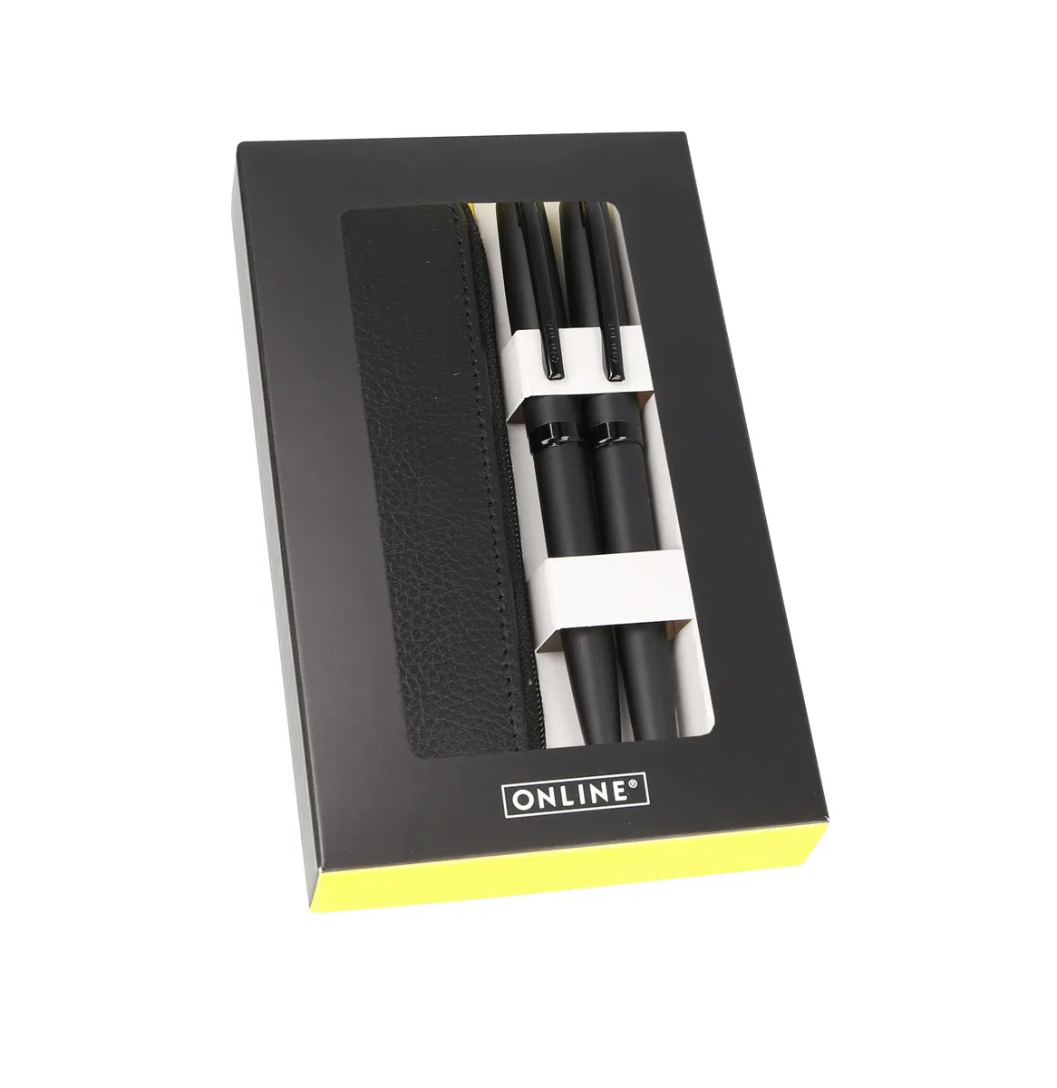 Online Juego de escritura Eleganza Pure Black I contiene bolígrafo, pluma estilográfica y estuche de piel auténtica, 3 piezas, en caja de regalo, pluma estilográfica para cartuchos estándar, Kulli con