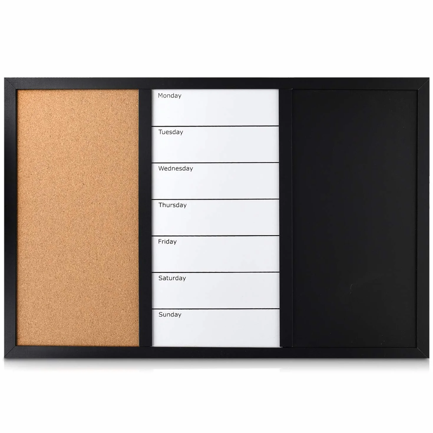 Navaris Pizarra Magnetica con Corcho y Pizarra Negra Tablero Oficina Triple 60 x 40 cm
