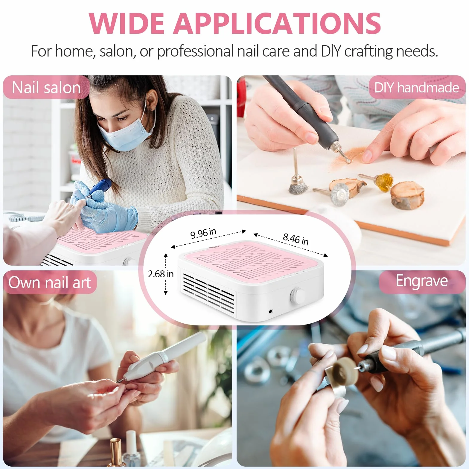 Extractor de Polvo para Uñas Profesional: 120W Potente Aspirador de Uñas para Principiantes - Bajo Nivel de Ruido Silencio Aspirador de Polvo de Manicura para Casa Salon(Rosa)