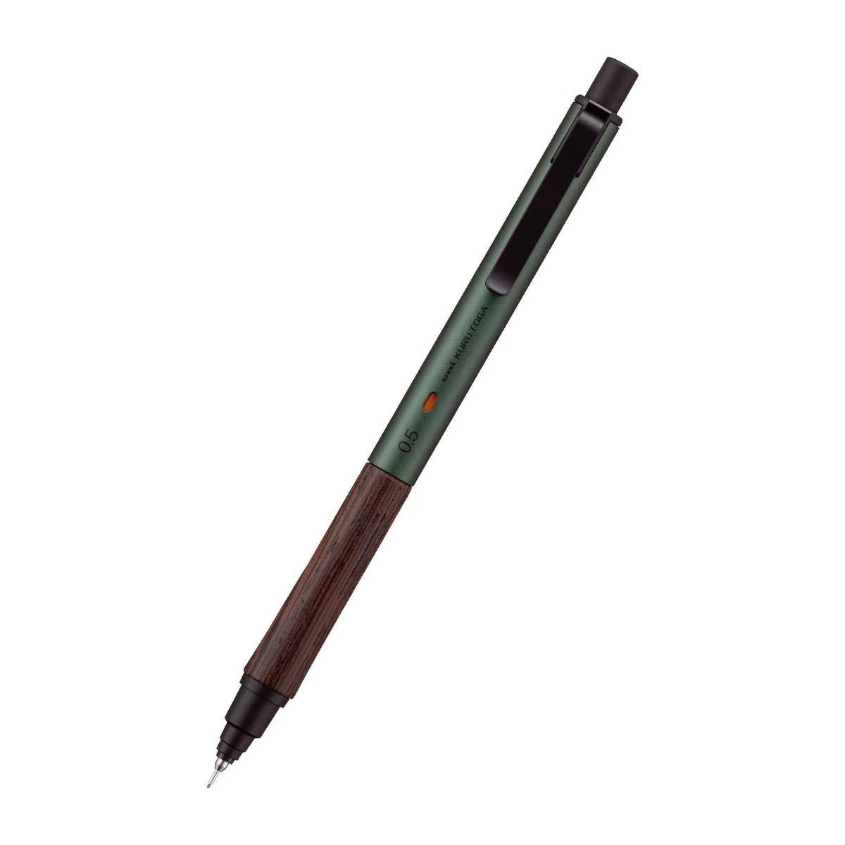 Uni Kuru Toga - Portaminas de madera de 0,5 mm, rotación automática de minas, agarre de madera y cuerpo de metal, verde bosque (M5KW1P.88)