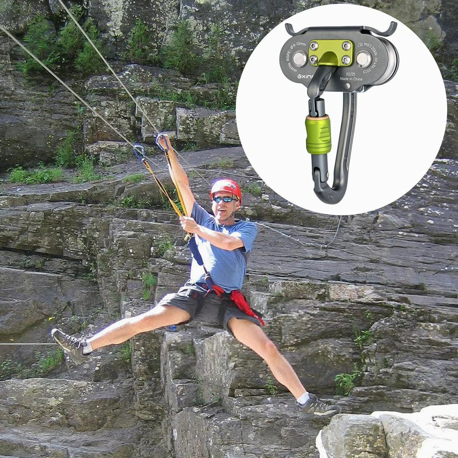 Mosquetón de polea de Escalada con Cierre de Rosca, portátil, para Senderismo y Viajes, con instalación rápida.