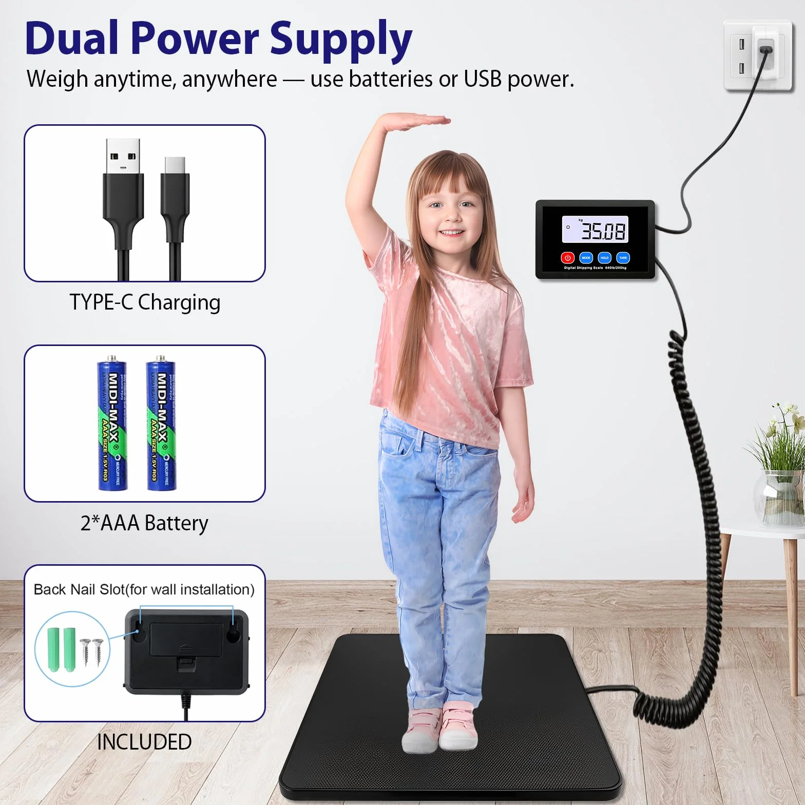 Báscula de Paquete 200KG, Balanza Postal Digital con LCD, Tara, USB, para Paquetes y Almacenes