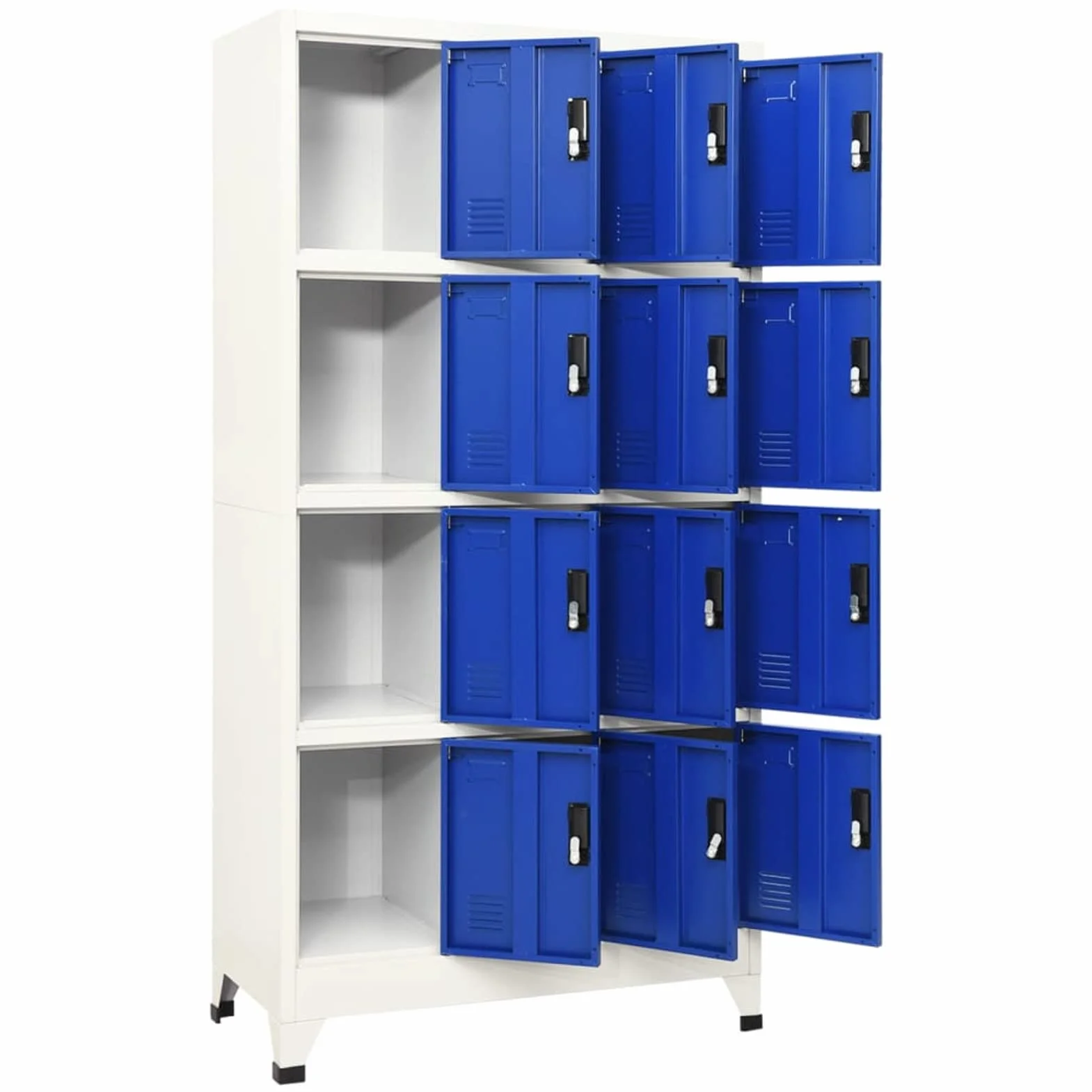 Armario CasilleroTaquillas vestuarios Armario Taquilla Armario Metalico de Acero Armario Oficina con 12 Casilleros y Puertas con Cerradura Gris y Azul 90 x 45 x 180 cm