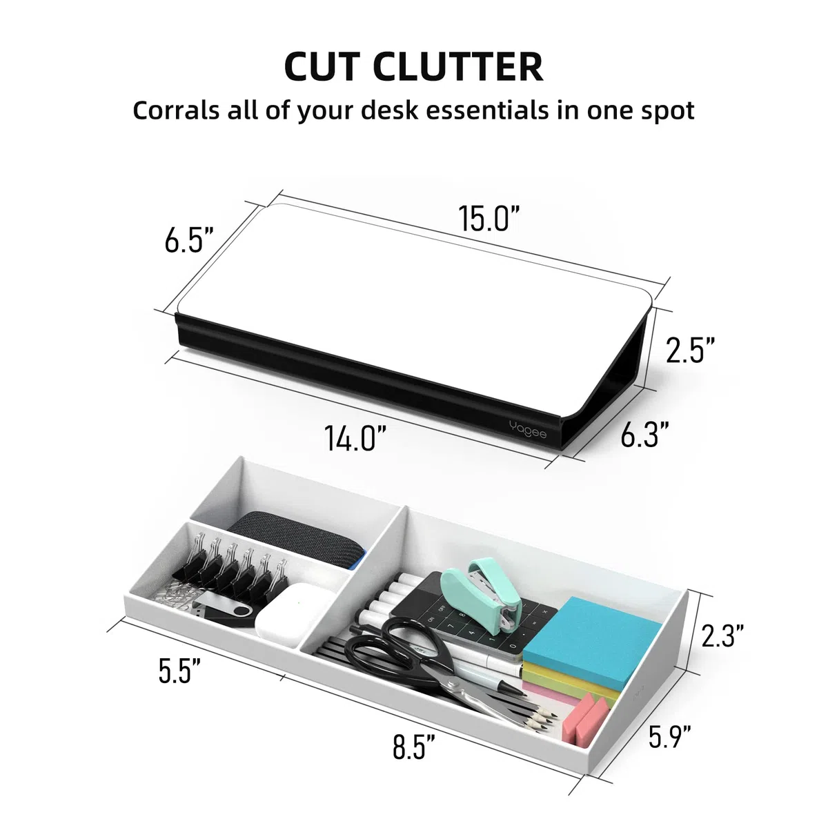 YaGee Desk Whiteboard Split Design Dry Erase Board with Organizers for Office Home School Supplies, Black