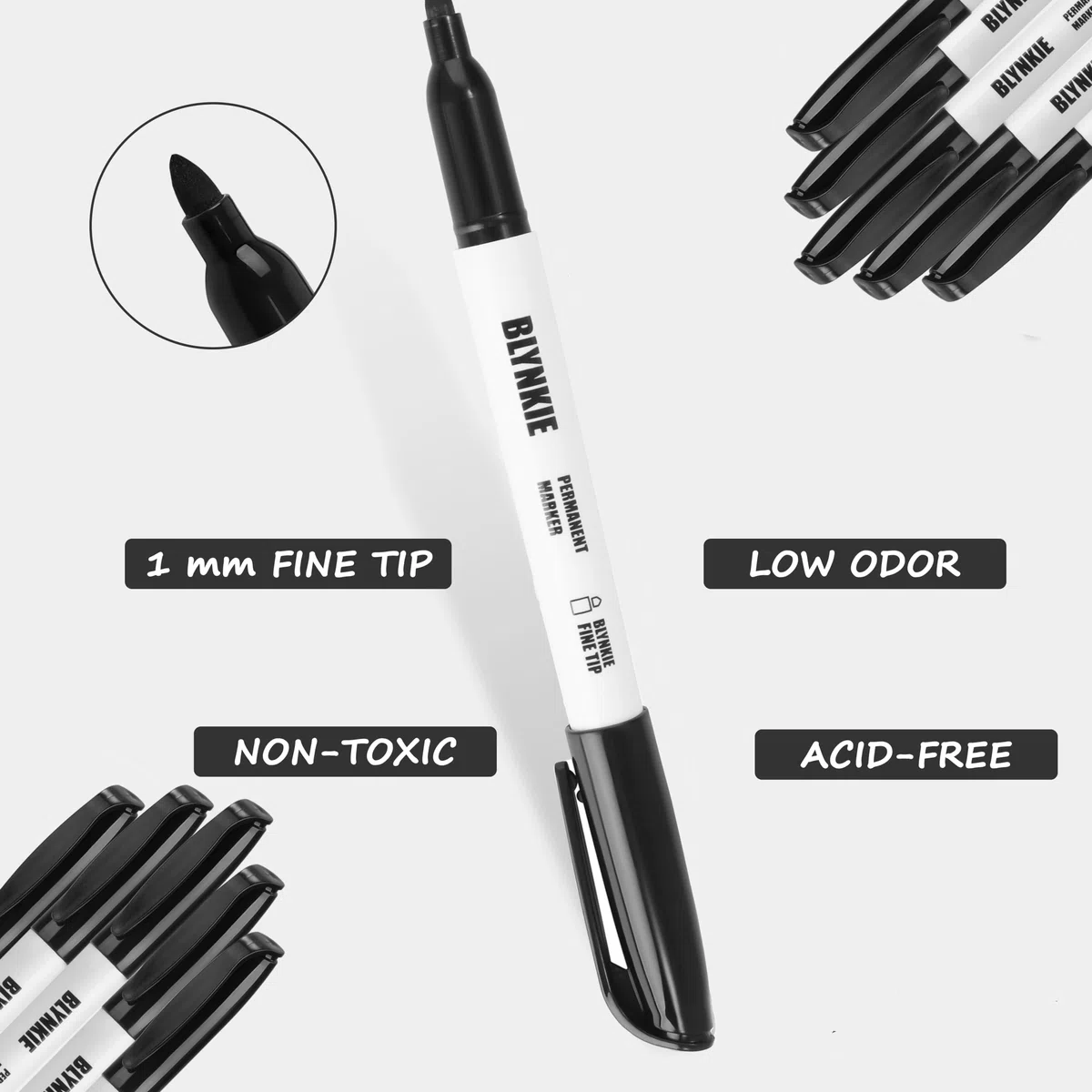 Marcadores permanentes de punta fina, paquete de 82, tinta negra para papel, plástico, madera, metal, vidrio