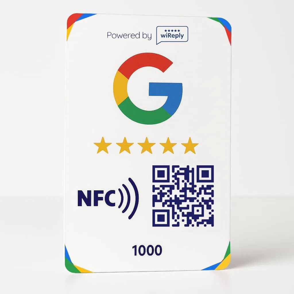 Tarjeta NFC y QR para conseguir Reseñas de Google | Compatible con Android y iPhone | Pack 5 Tarjetas | 1 mes Gratis wiReply