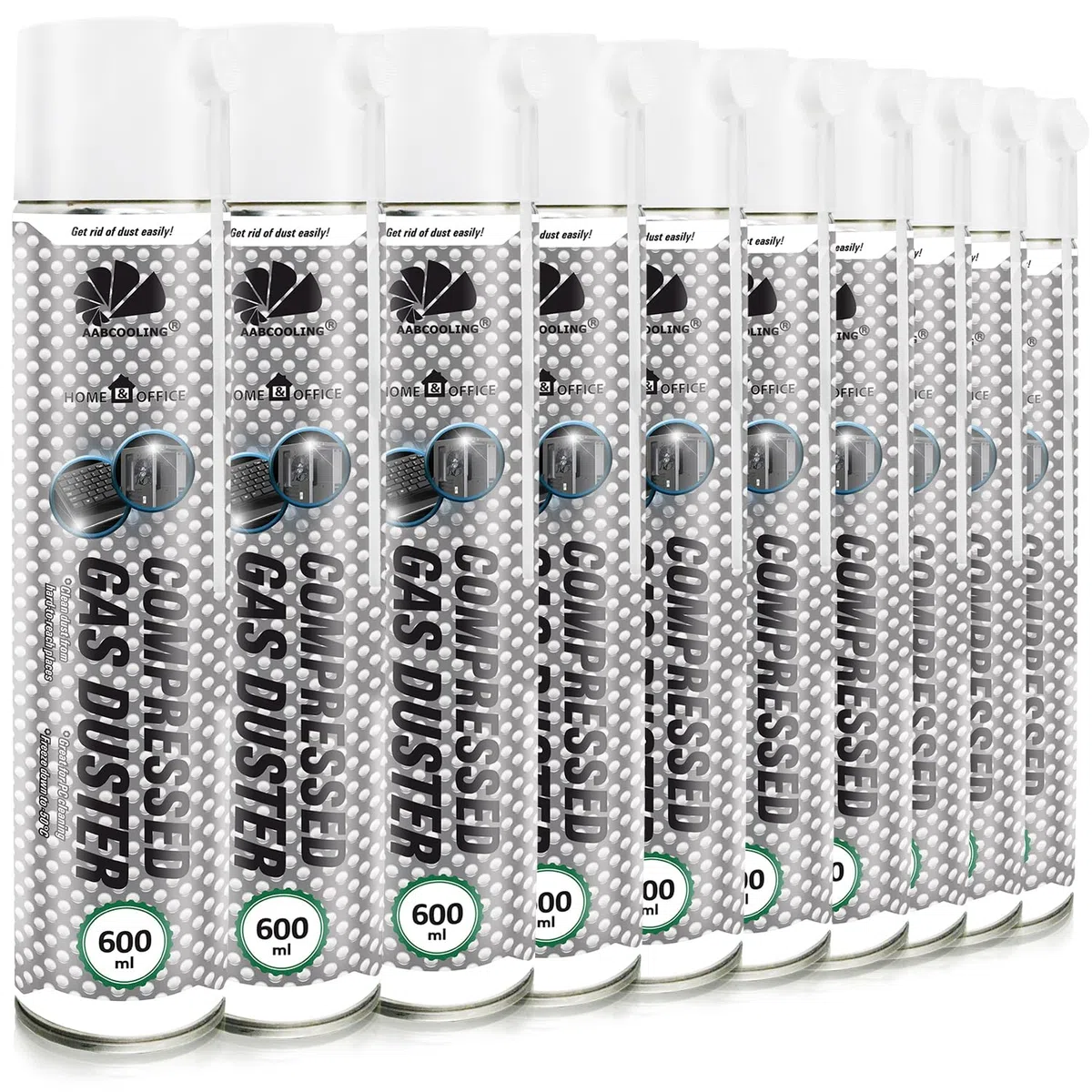 AABCOOLING Home&Office 10x 600ml Aire Comprimido – Para Hogar y Oficina, Limpieza de Ordenadores, Portátil, PC, Impresora, Consola, Soplador de Polvo, Purificador, Aerosol, K1