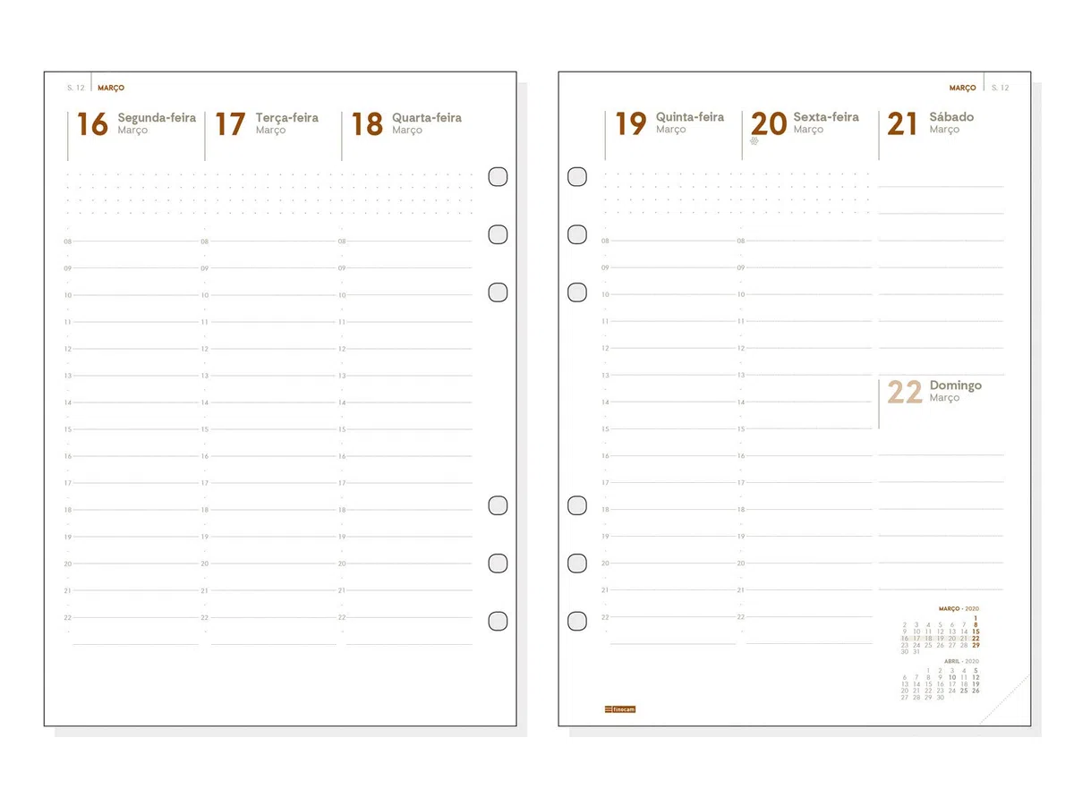 Finocam - Agenda Organizador 2020 semana vista vertical Open Club Burdeos portugués, 1000-155x215 mm