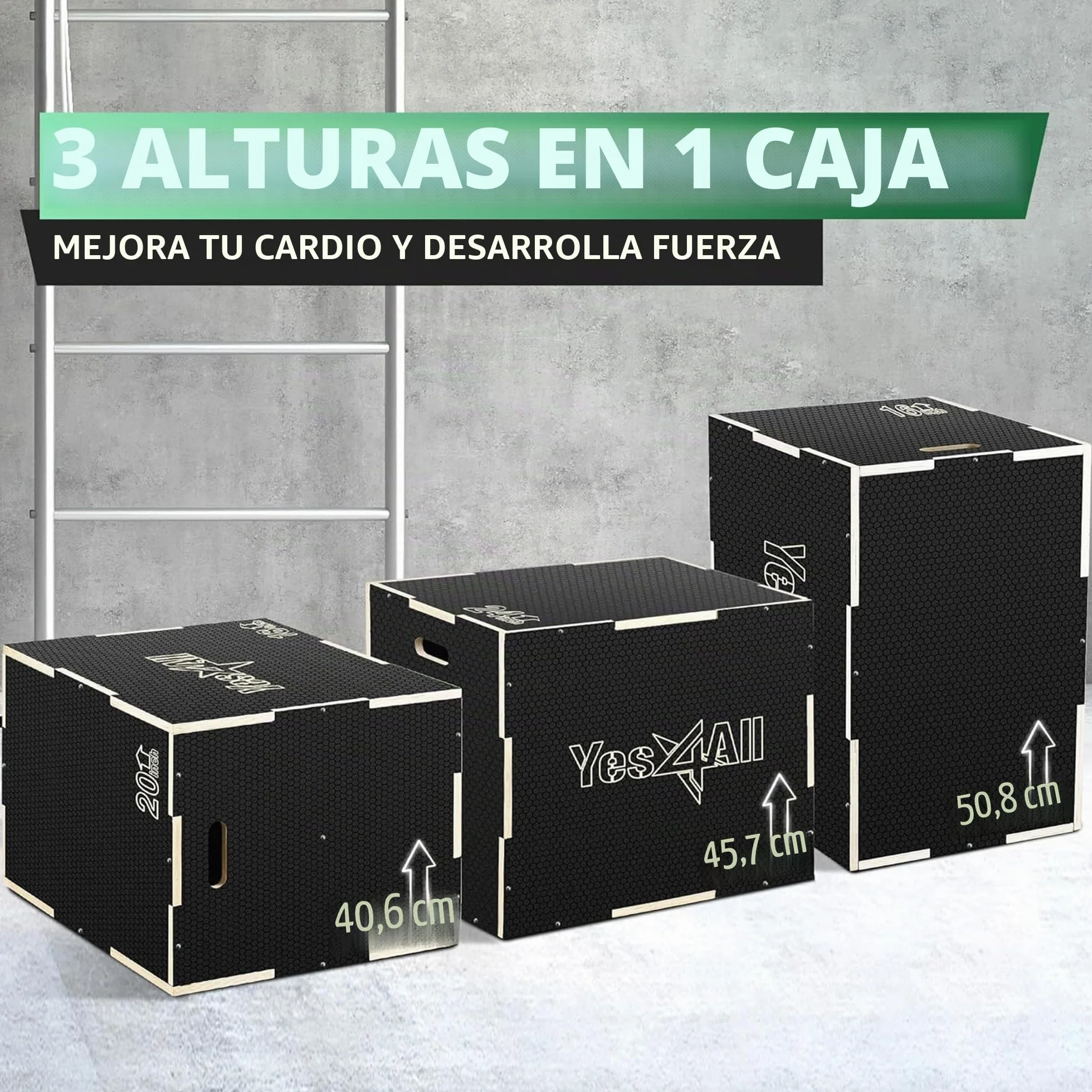 Yes4All 3 en 1 caja de madera de Plyo, plataforma de la caja pliométrica para el entrenamiento del salto, cajas del salto para el ejercicio casero del gym y el entrenamiento al aire libre