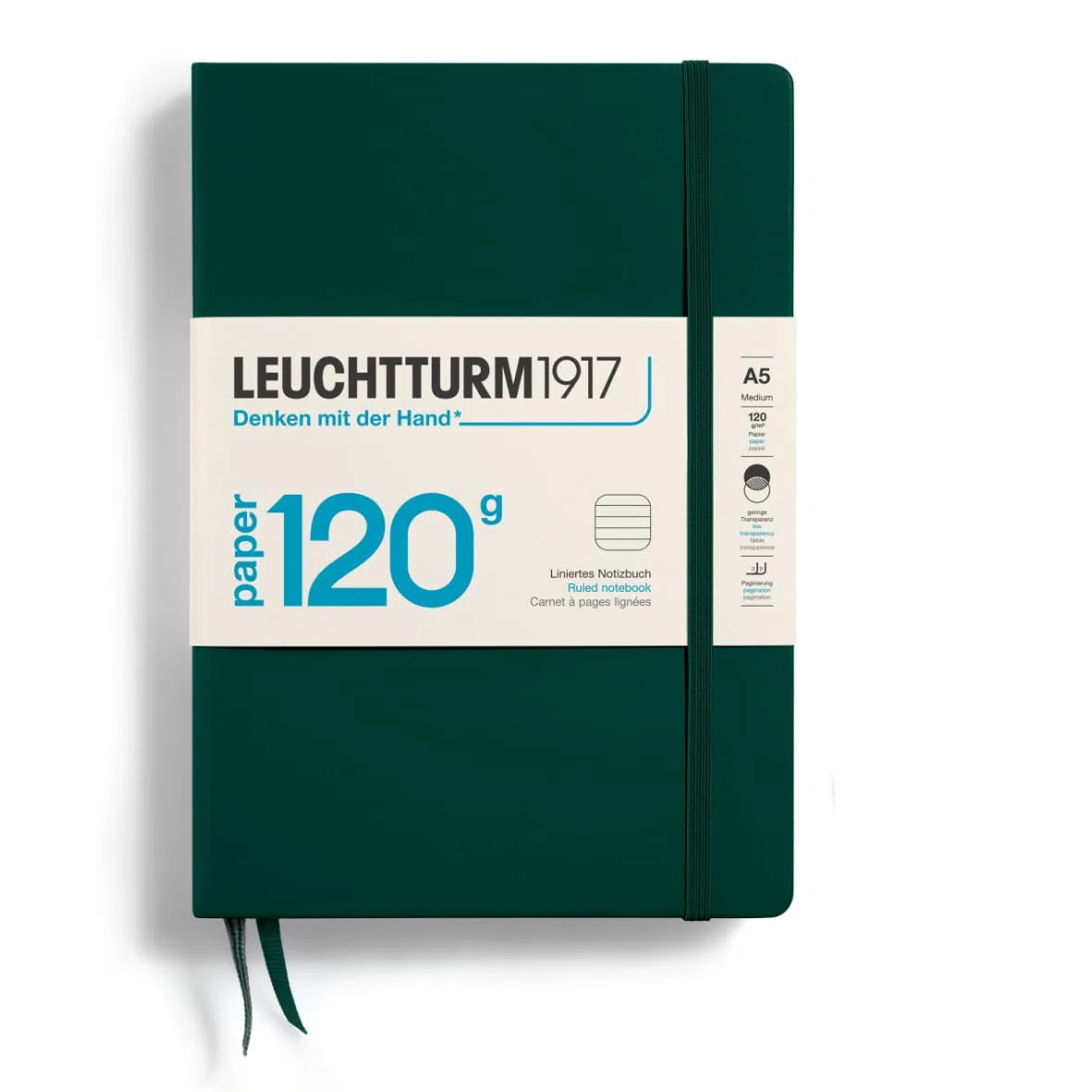 LEUCHTTURM1917 370342 Libreta de notas Medium (A5), EDITION 120, Tapas duras, 203 páginas numeradas, Forest Green, Lineas
