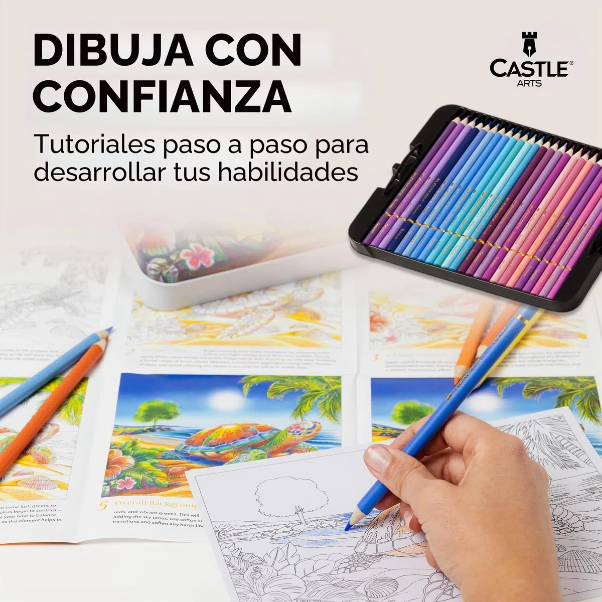 Castle Art Supplies Juego de 72 lápices de colores de verano | Lápices a base de cera con núcleos suaves y lisos | Paleta inspirada en el verano para artistas adultos | Organizado en lata de