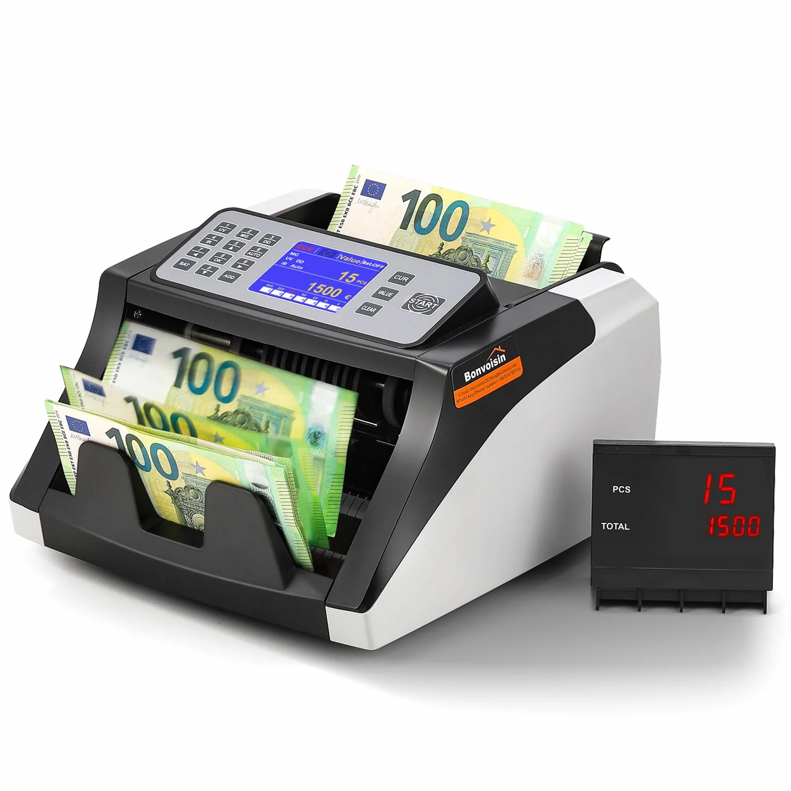 Bonvoisin Contadora de Billetes, Contador de Dinero con Detección UV/MG/IR/DD, 1000 piezas/min