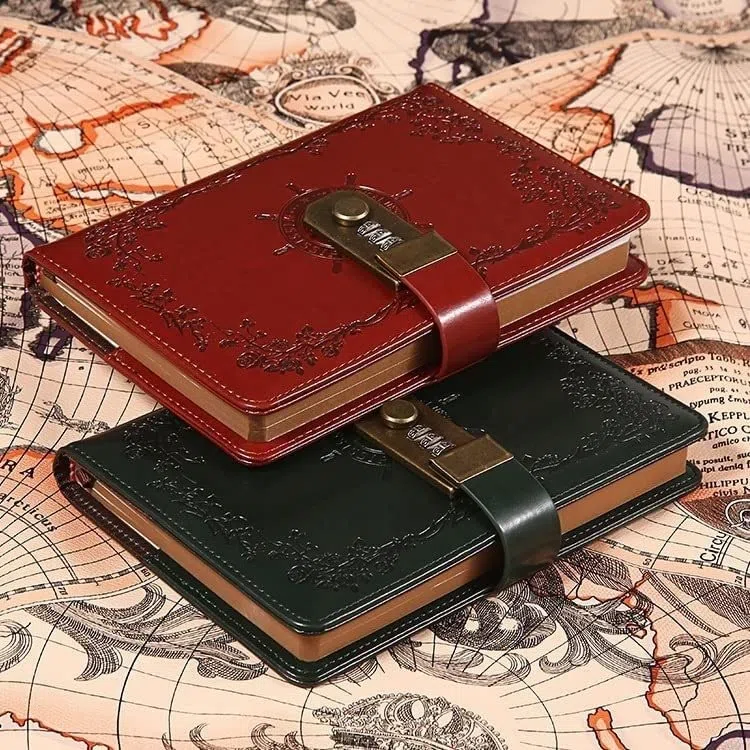 TAHALI Diario de Cuero A5 PU con Bloqueo, planificador, contraseña, Cuadernos Retro y Diarios, Agenda, Cuaderno de Notas for la Escuela, Suministros for Cuadernos