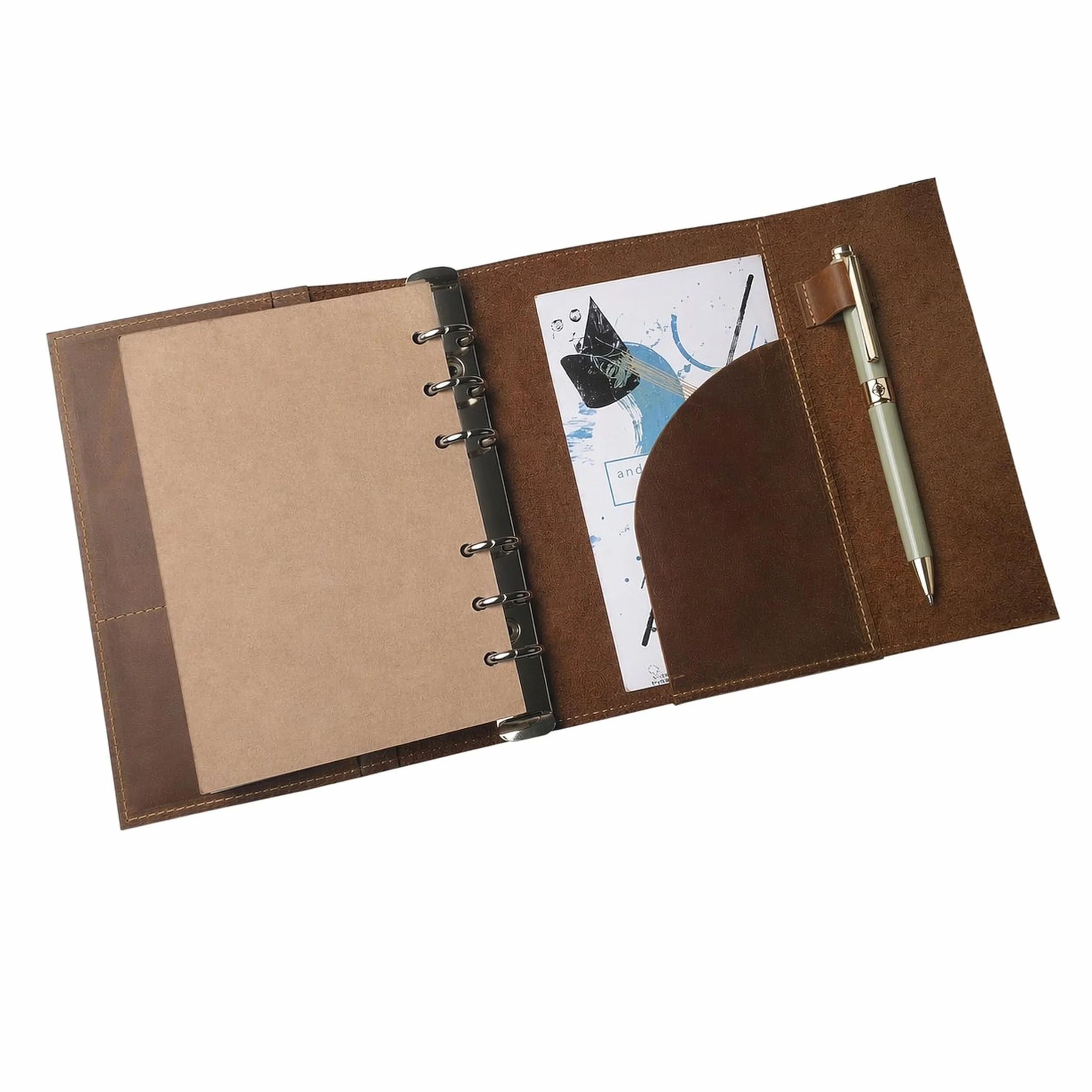 WANDERINGS Planificador A5 Cuero Carpeta - Diario Recargable 6 Anillas - Organizador Cuero Genuino Hecho a Mano Compatible Filofax