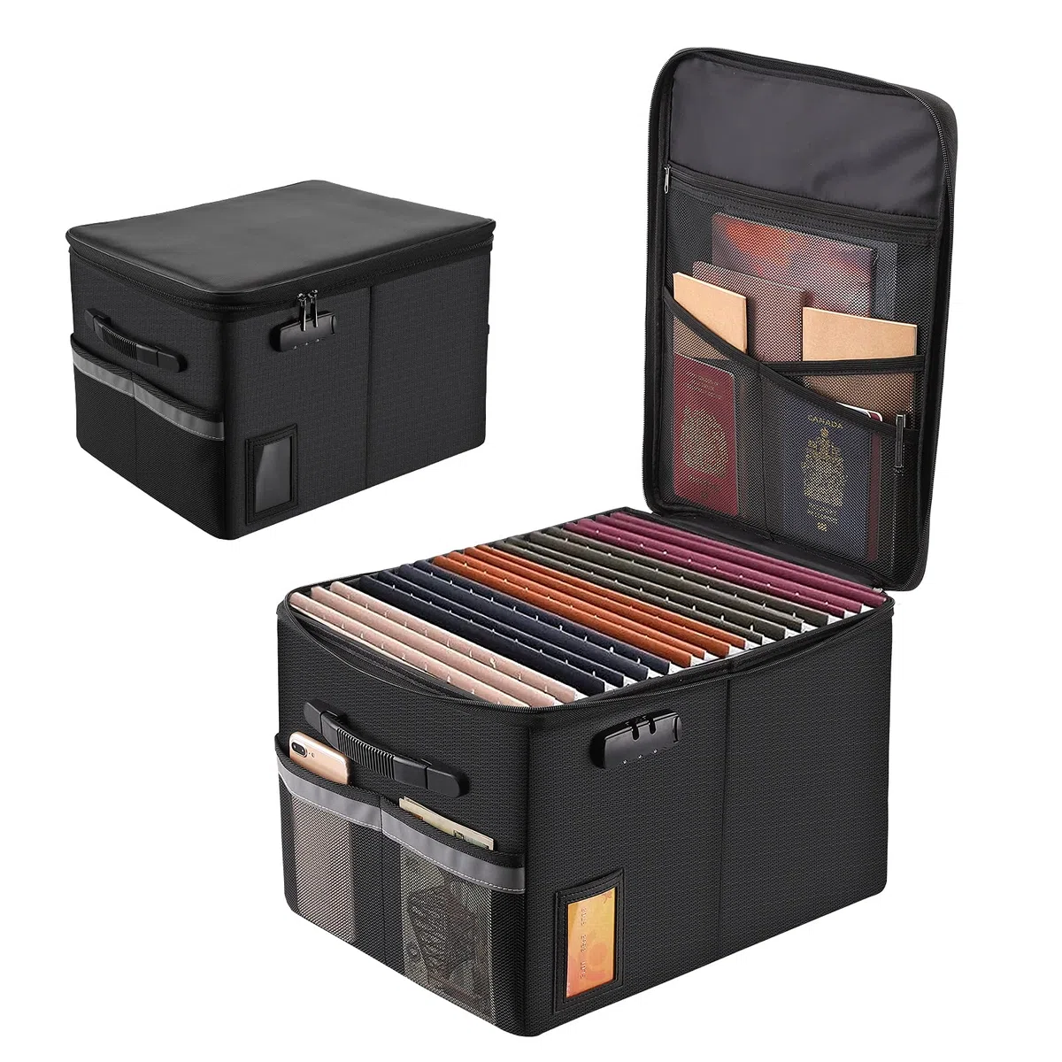 Caja organizadora de documentos ignífuga, archivador de almacenamiento de gabinete con cerradura, caja fuerte portátil para colgar carpetas de cartas/legales de 6.3 x 5.1 pulgadas 11 pulgadas